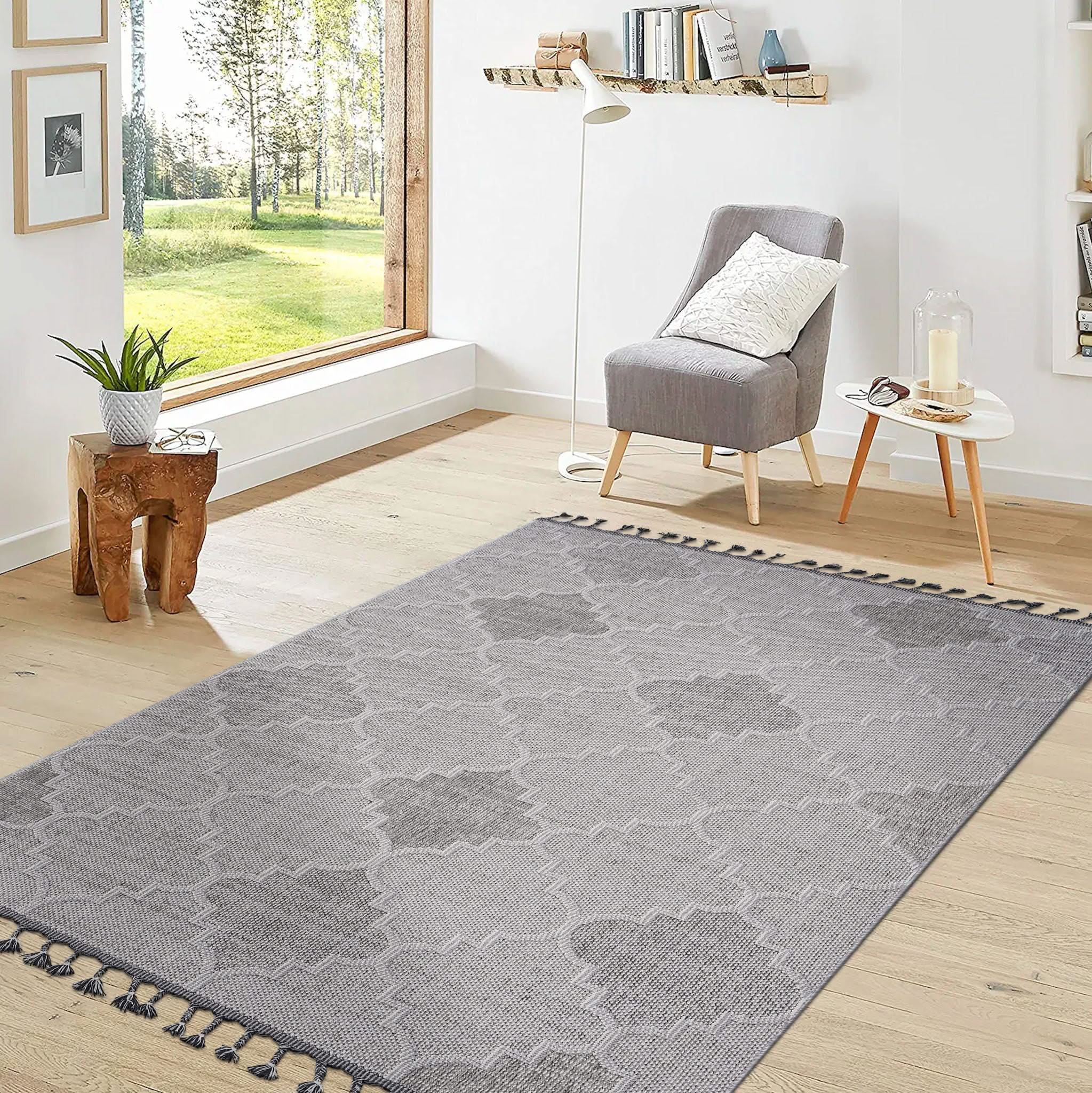 Guros - 8' X 10' Trellis Indoor / Outdoor Area Rug - White / Gray - Image 3