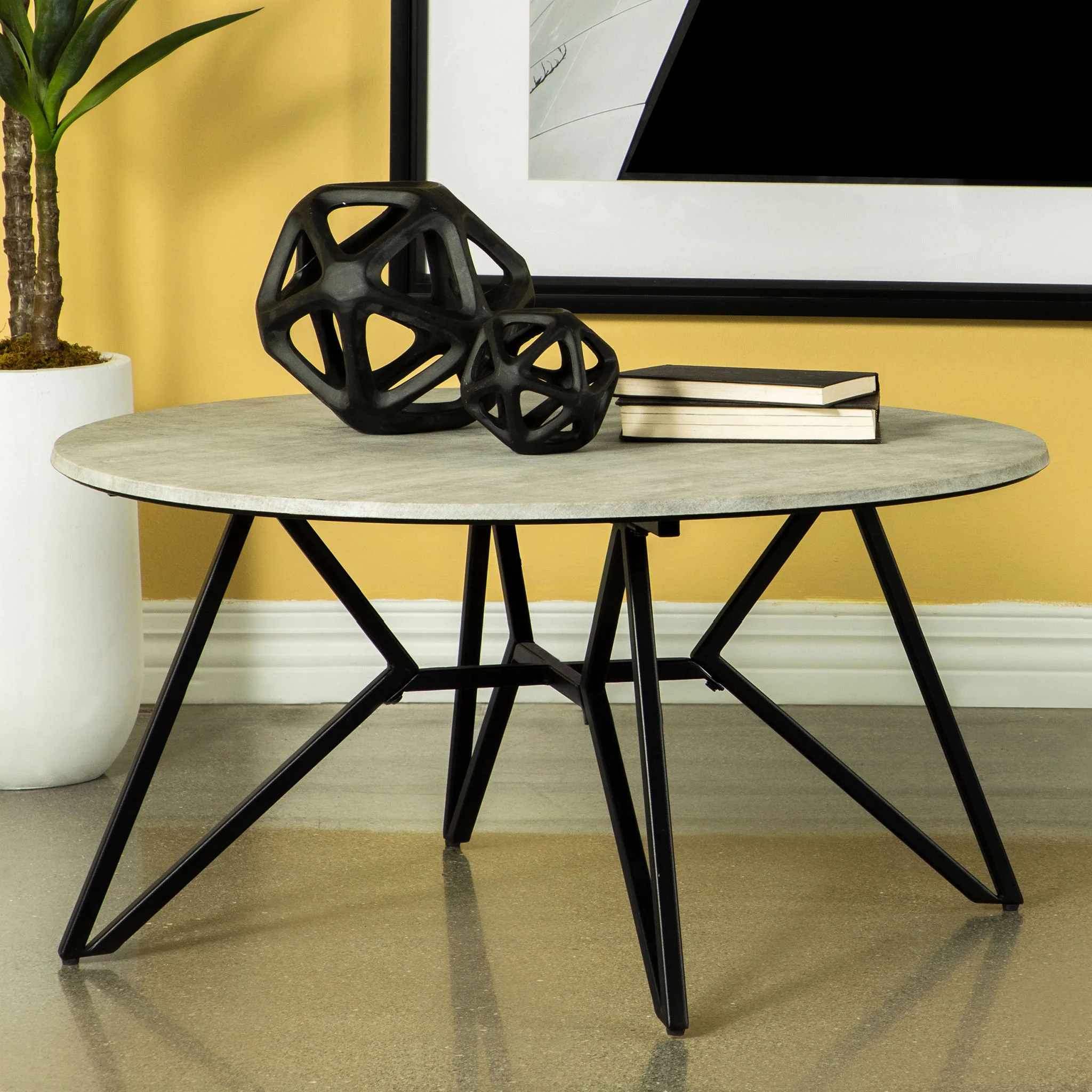 Hadi Round SmartTop Coffee Table Cement and Gunmetal - Image 3