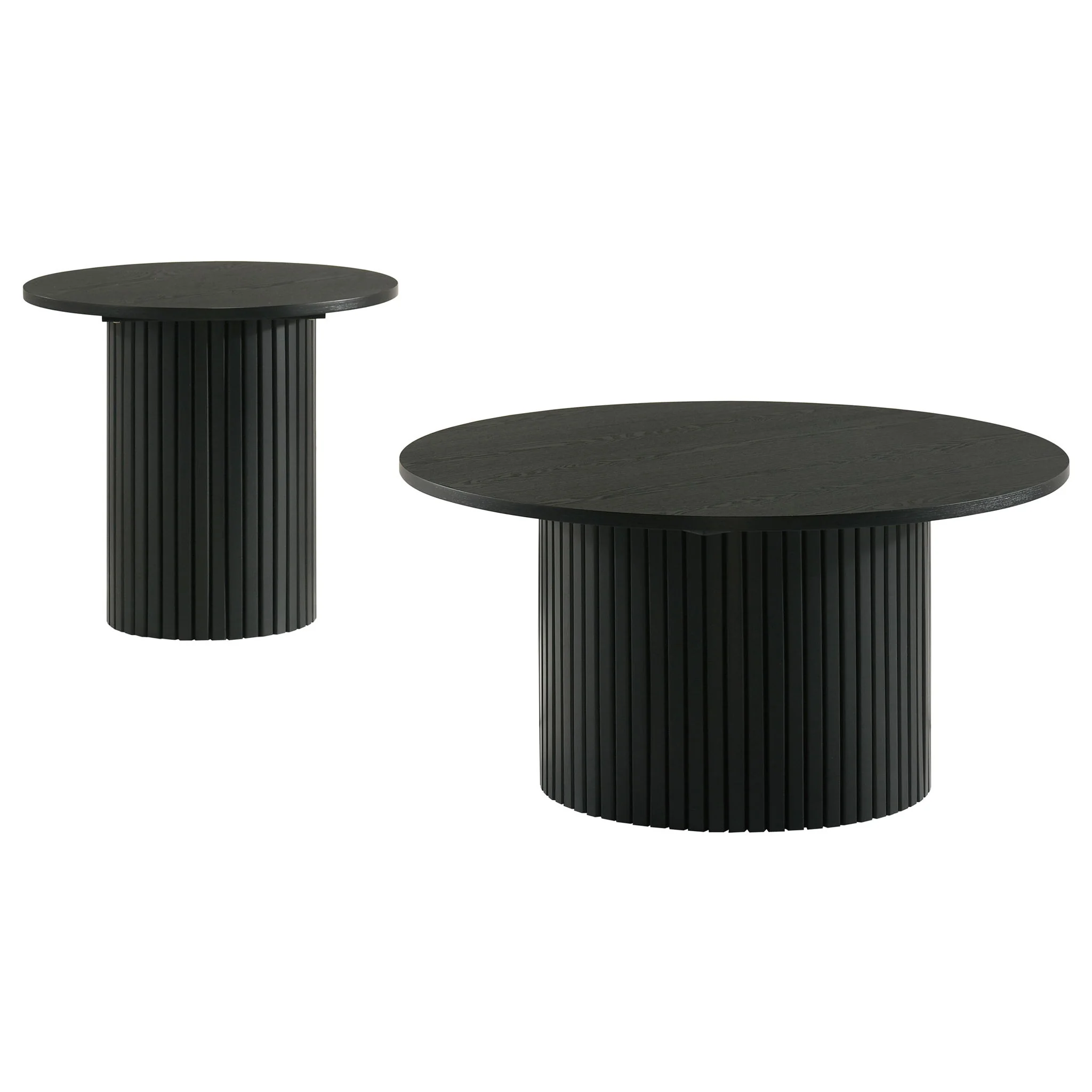 Hamlyn 2-piece Round Fluted Coffee and End Table Set Black - Image 4