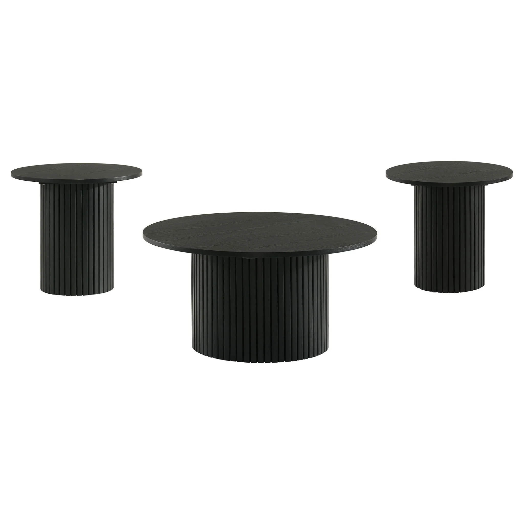 Hamlyn 3-piece Round Fluted Coffee and End Table Set Black - Image 4