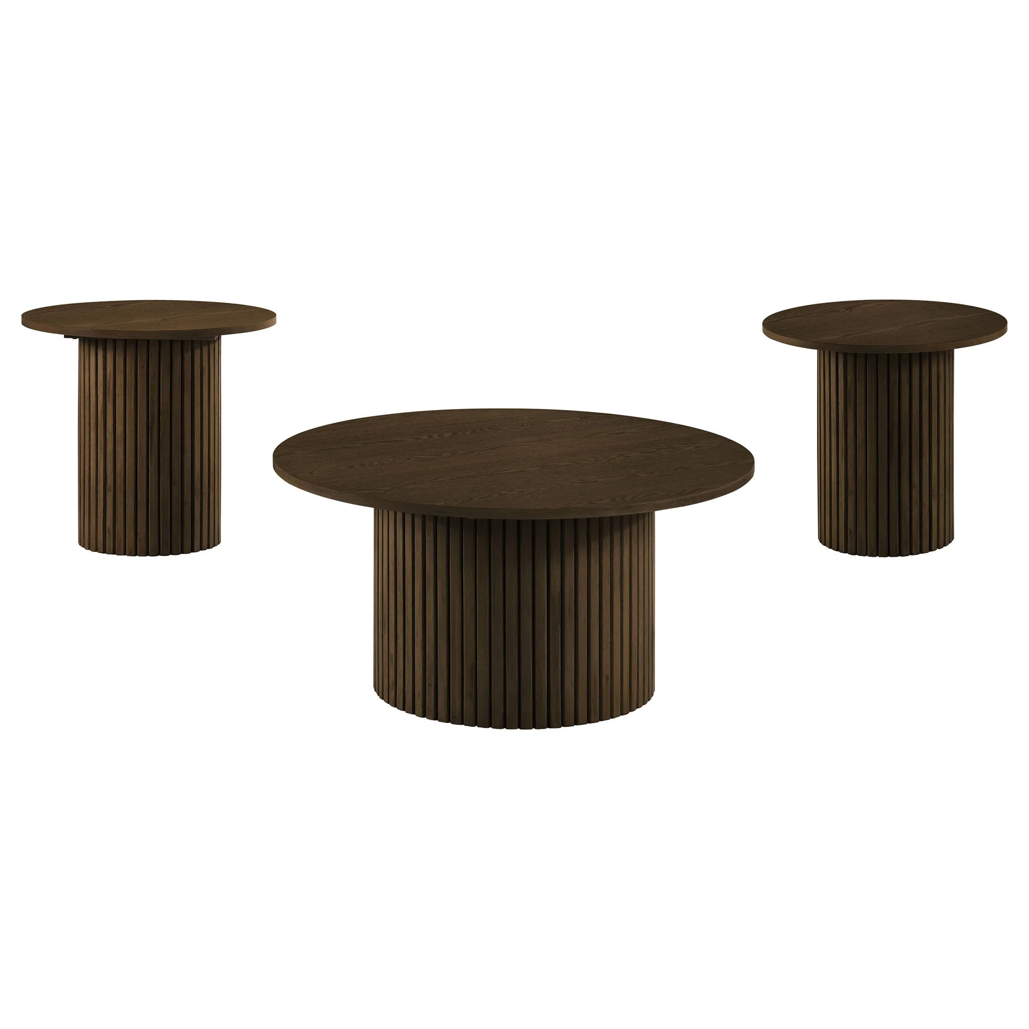 Hamlyn 3-piece Round Fluted Coffee and End Table Set Walnut - Image 3