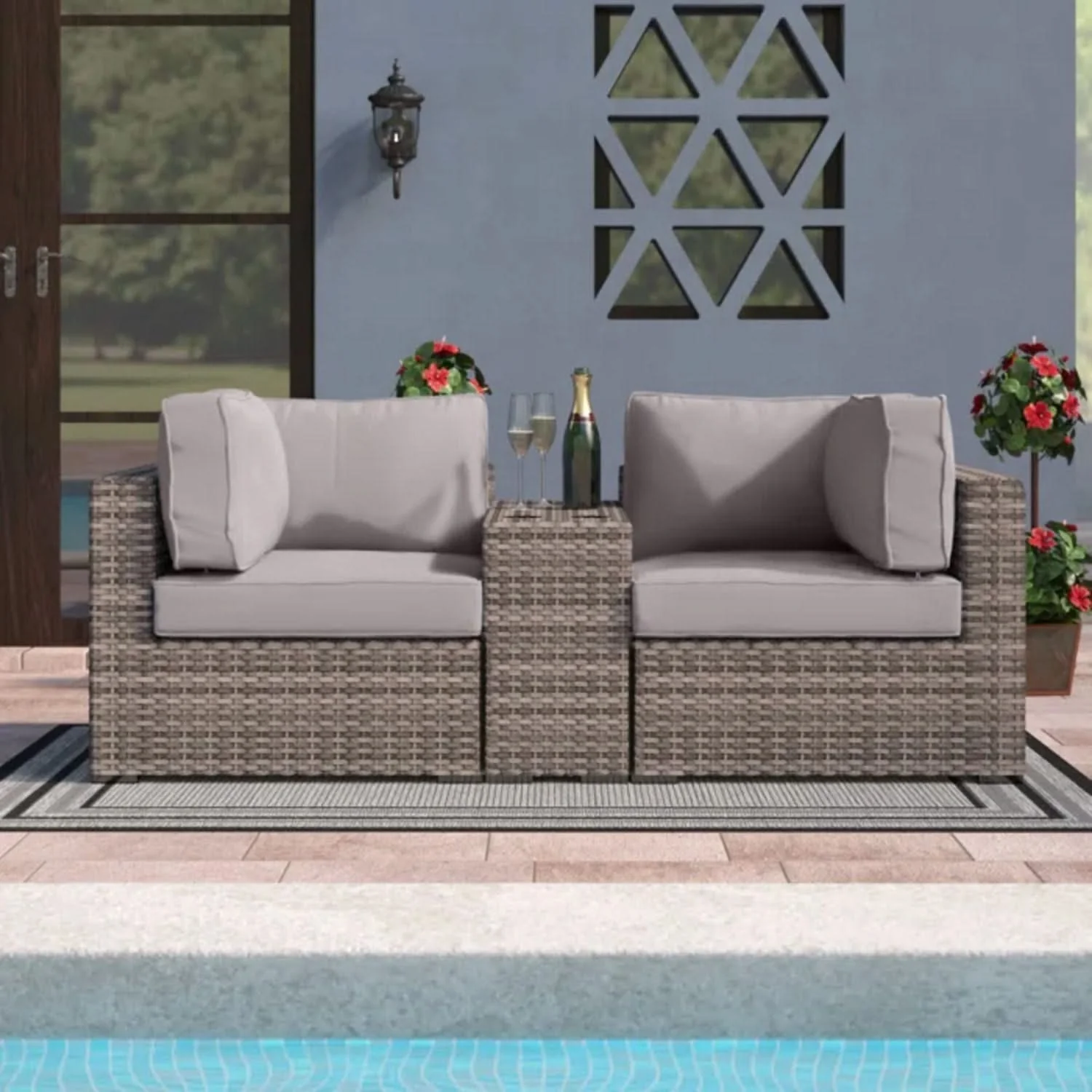 Handcrafted Outdoor Loveseat With Wicker Seating - Image 15