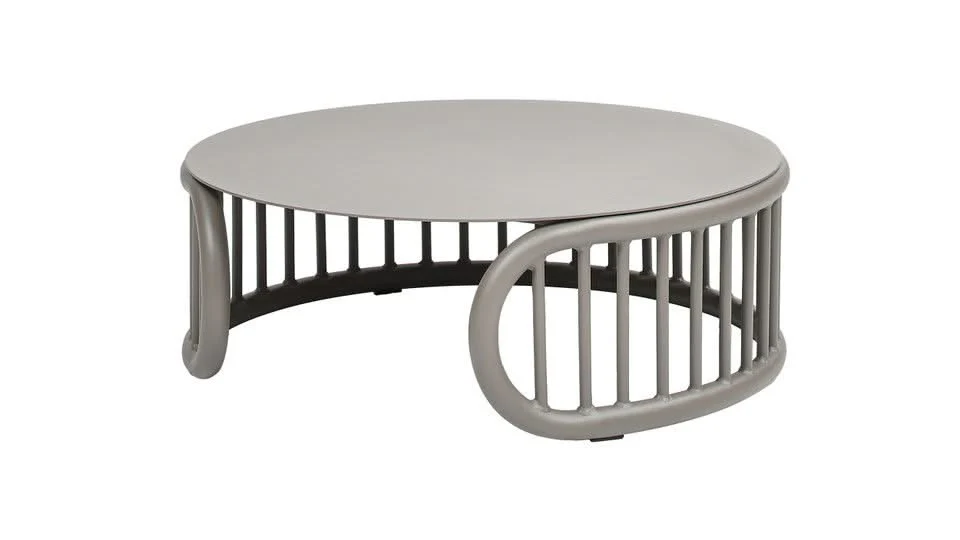 Harper - Indoor/Outdoor Modern Round Coffee Table - Geige Taupe Aluminum - Image 2