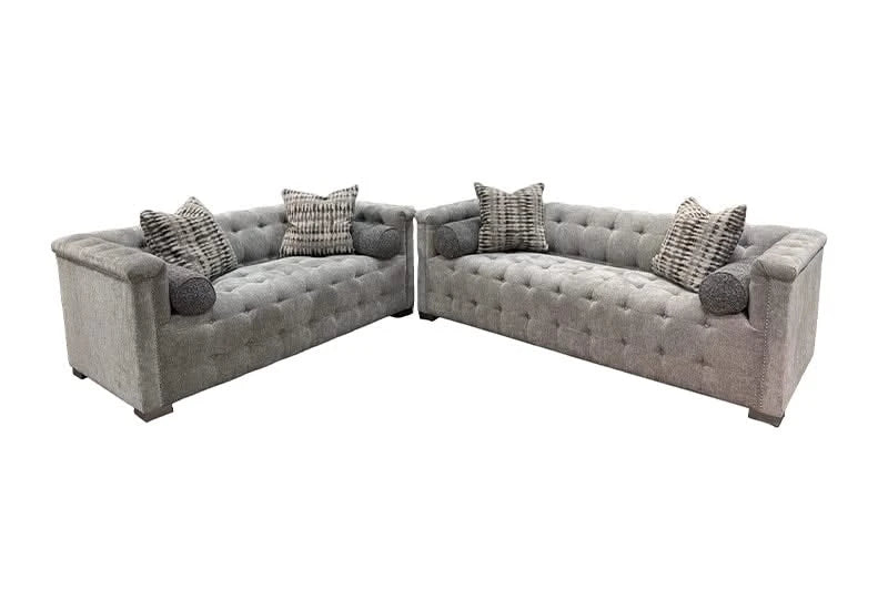 Harper Tufted Loveseat in Textured Gray with Designer Accent Pillows - Image 3