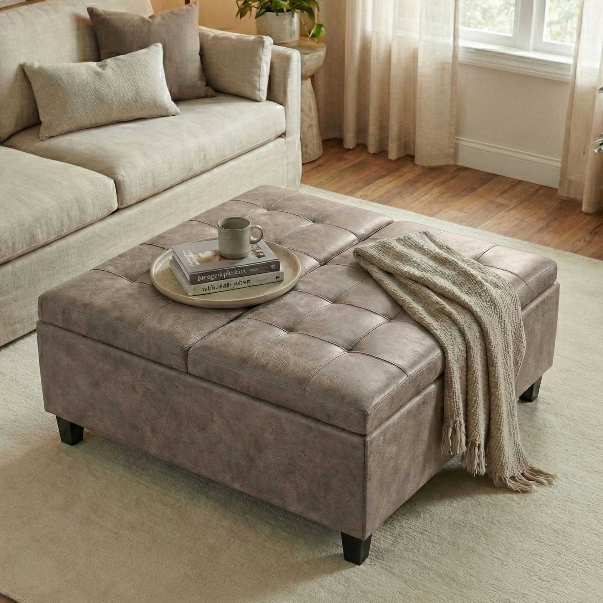 Harrison - Square Coffee Table Ottoman - Brown - Image 3