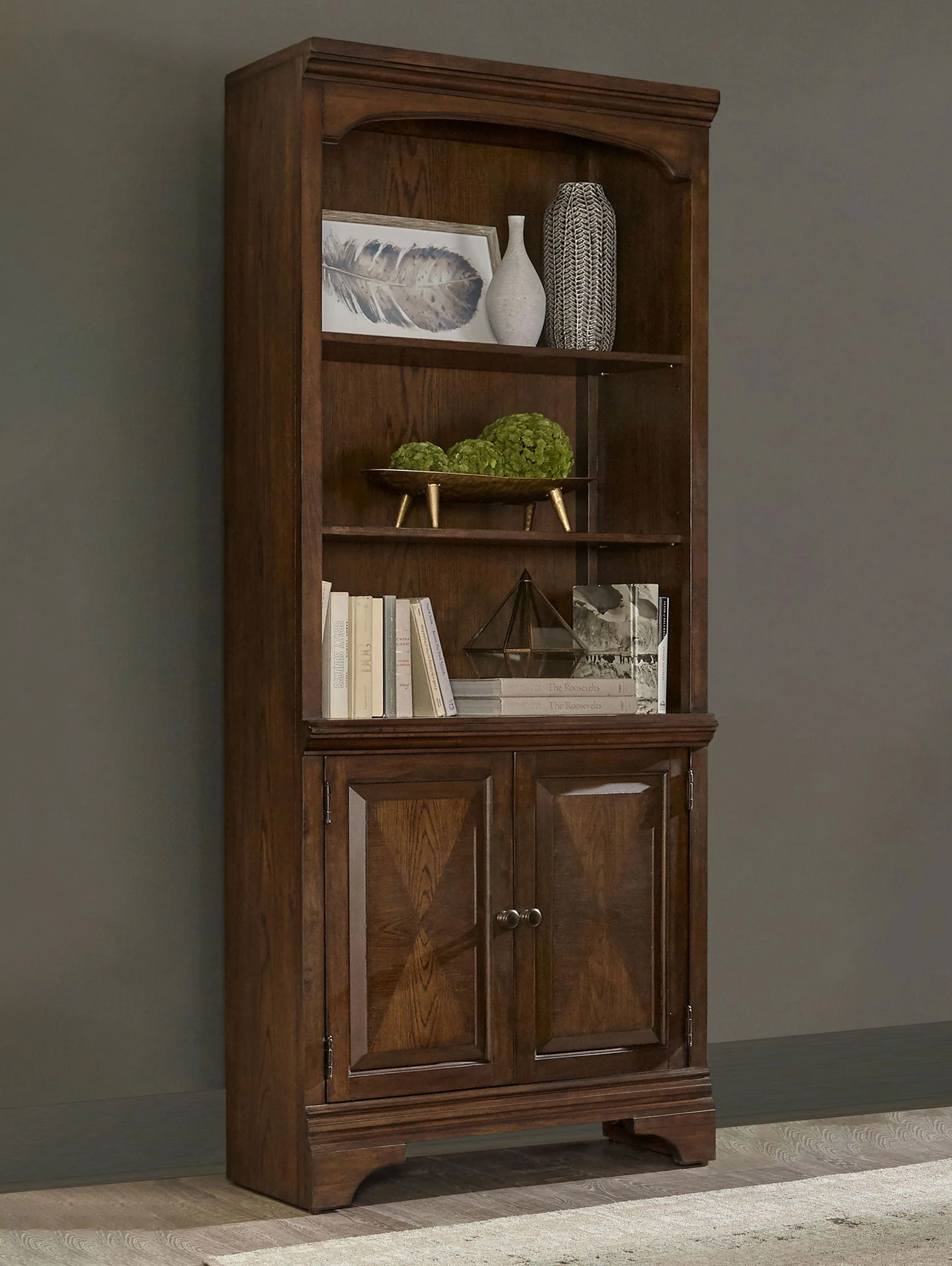 Hartshill 78-inch 3-shelf Cabinet Bookcase Burnished Oak - Image 3