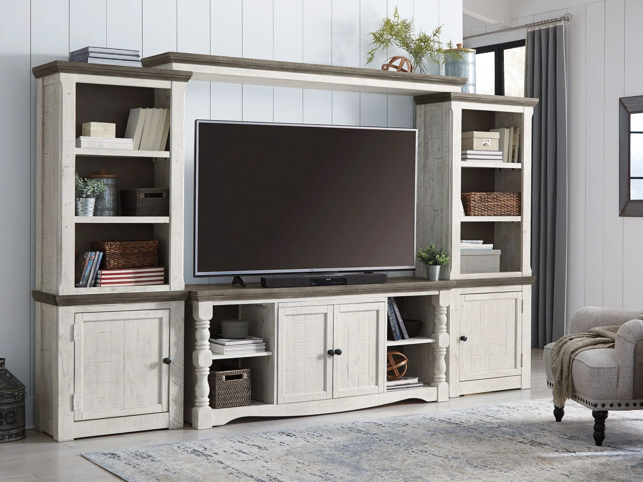 Havalance - 4 Pc. - Entertainment Center - 67" TV Stand - Brown / Beige - Image 3