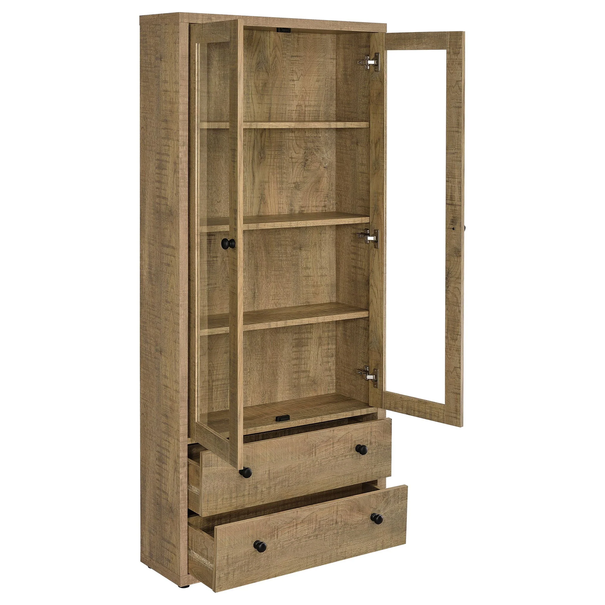 Hawthorne 4-shelf Glass Door Tall Cabinet with Drawers Mango - Image 3