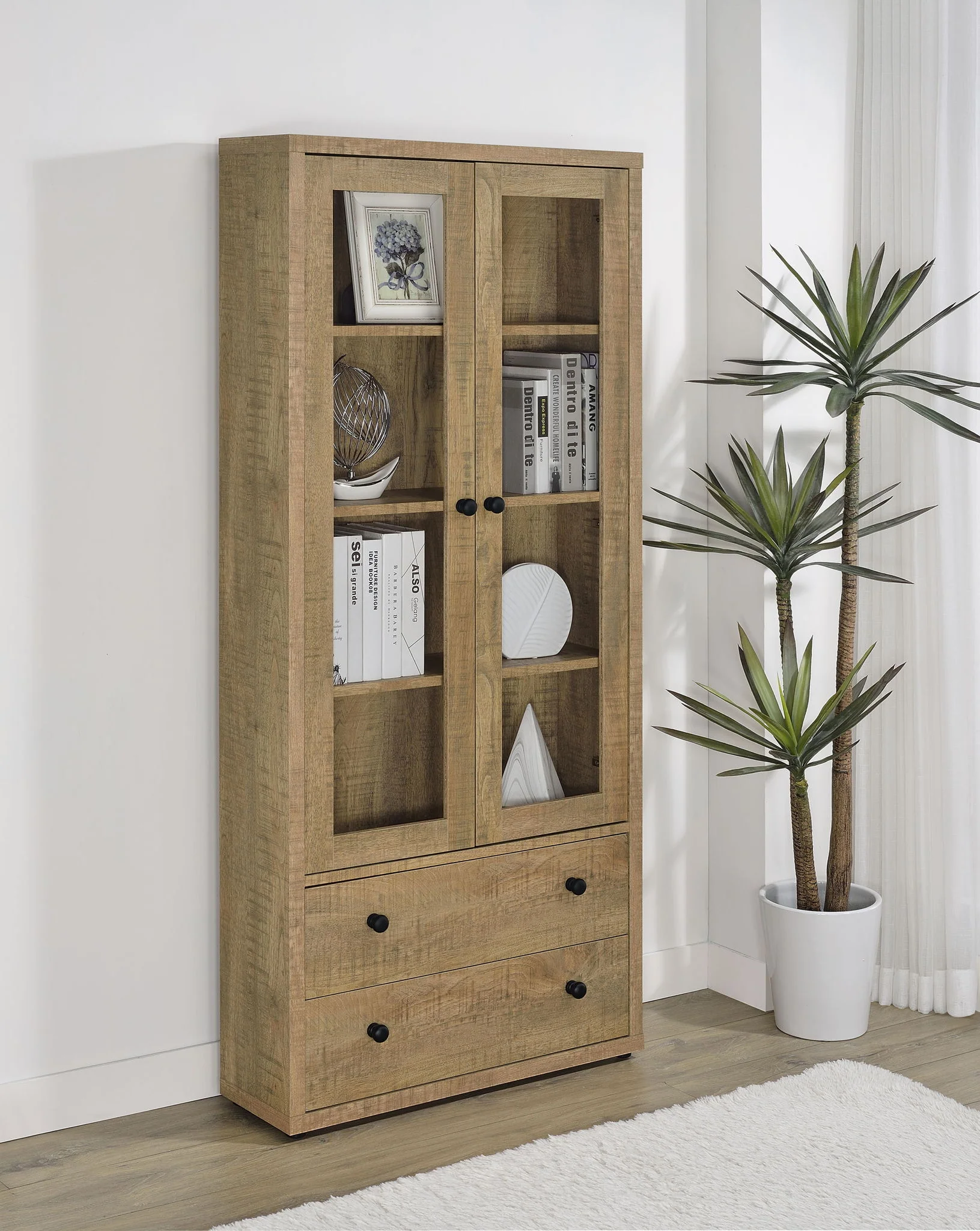 Hawthorne 4-shelf Glass Door Tall Cabinet with Drawers Mango - Image 4