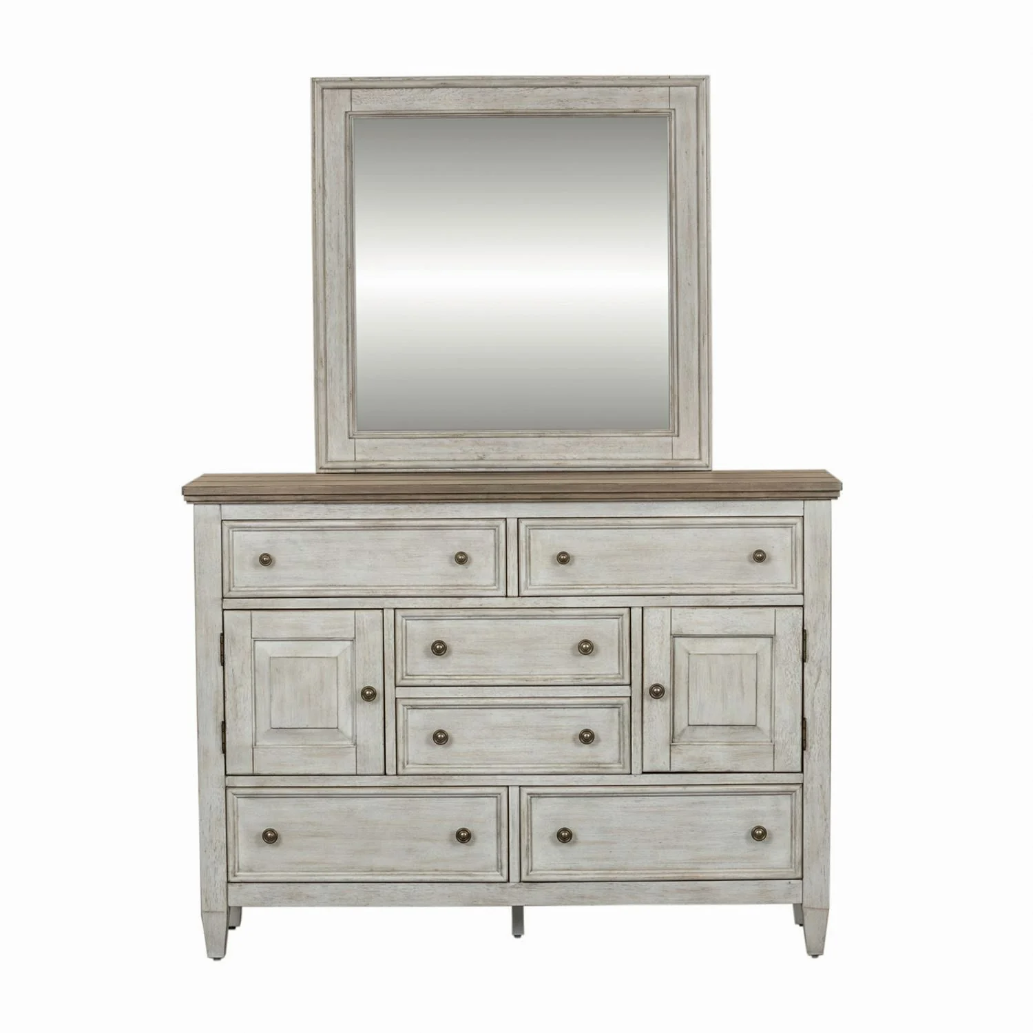 Heartland - Dresser & Mirror - Antique White / Tobacco Tops - Image 2