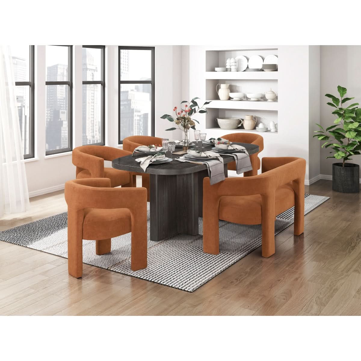 Helen Contemporary Dining Chairs in Light Gray Black or Orange with Boucle Upholstery - Image 18