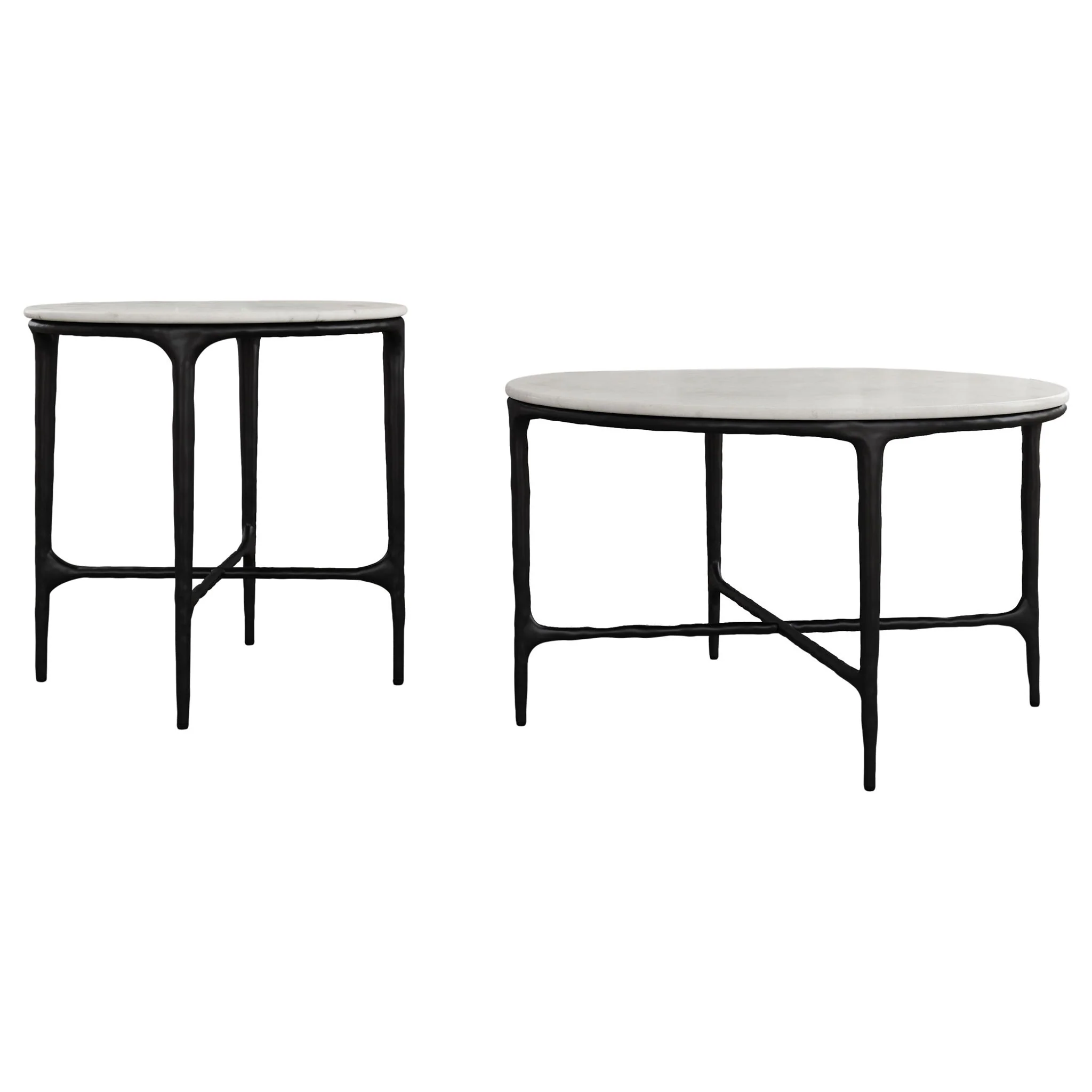 Hermas 2-piece Round Marble Coffee and End Table Set White - Image 4