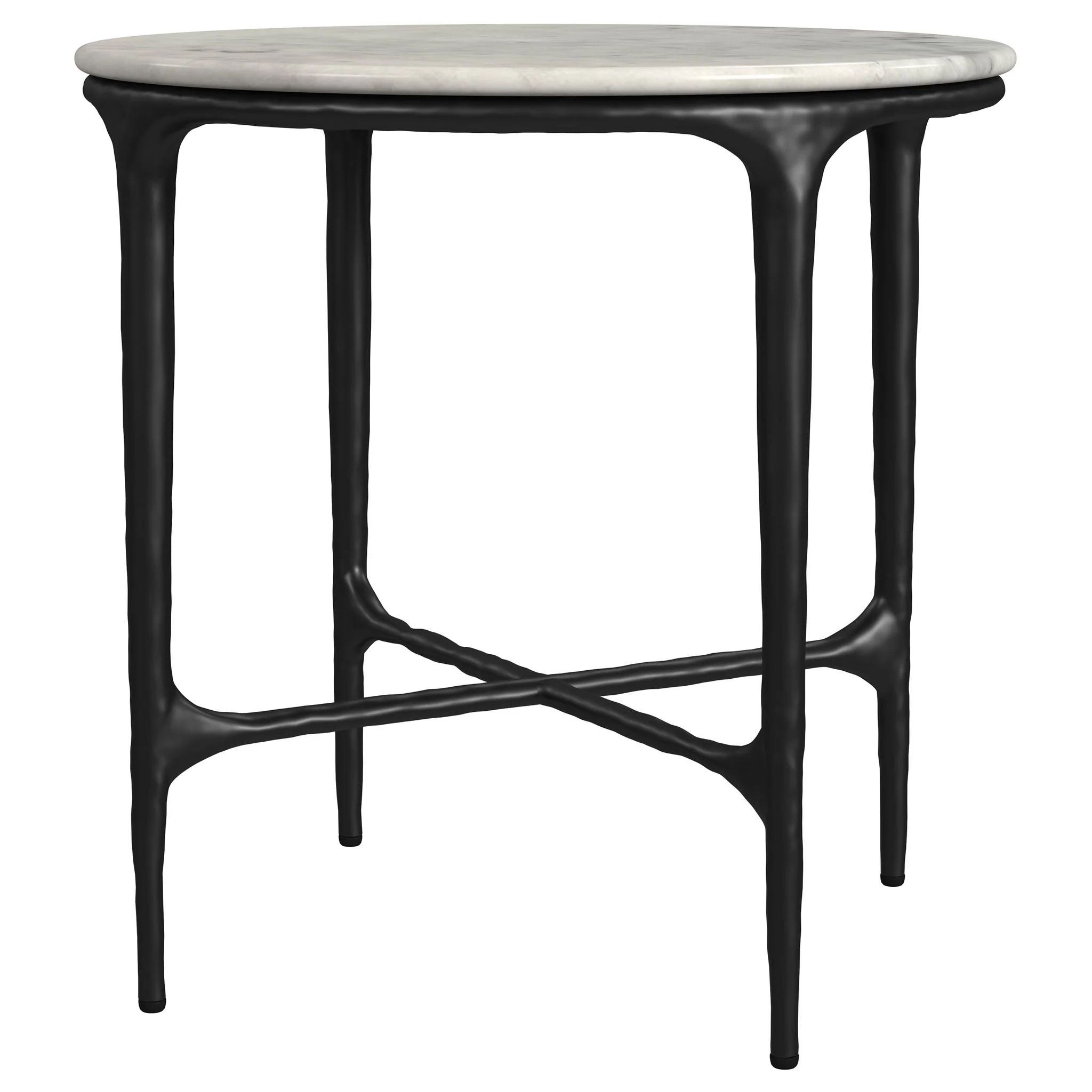Hermas Round Genuine Marble Top Metal End Side Table White - Image 4
