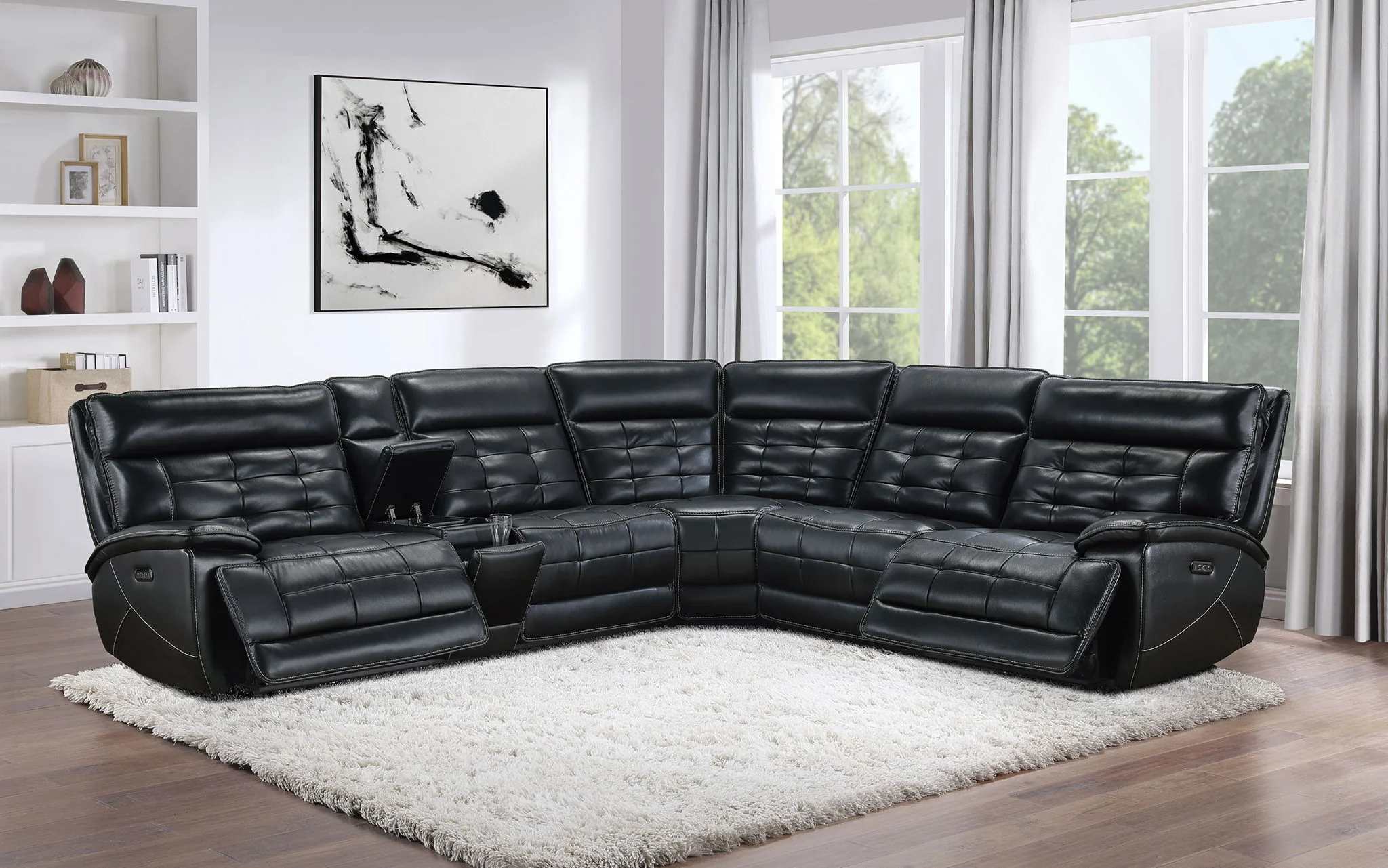 Hewitt Leather Dual Power Reclining Sectional Sofa Black - Image 2