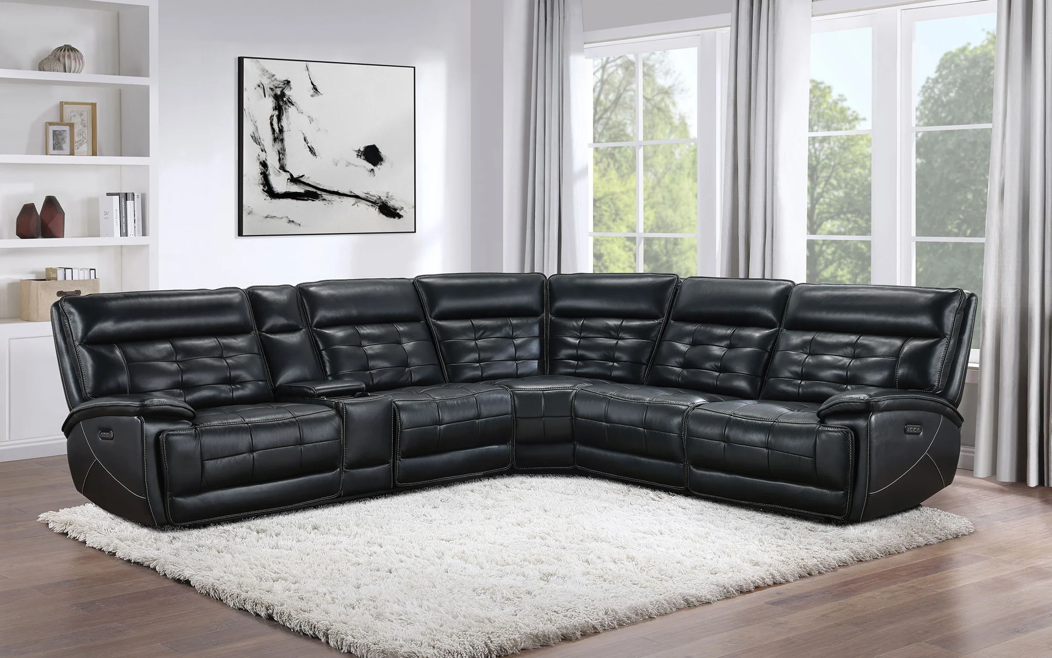 Hewitt Leather Dual Power Reclining Sectional Sofa Black - Image 4