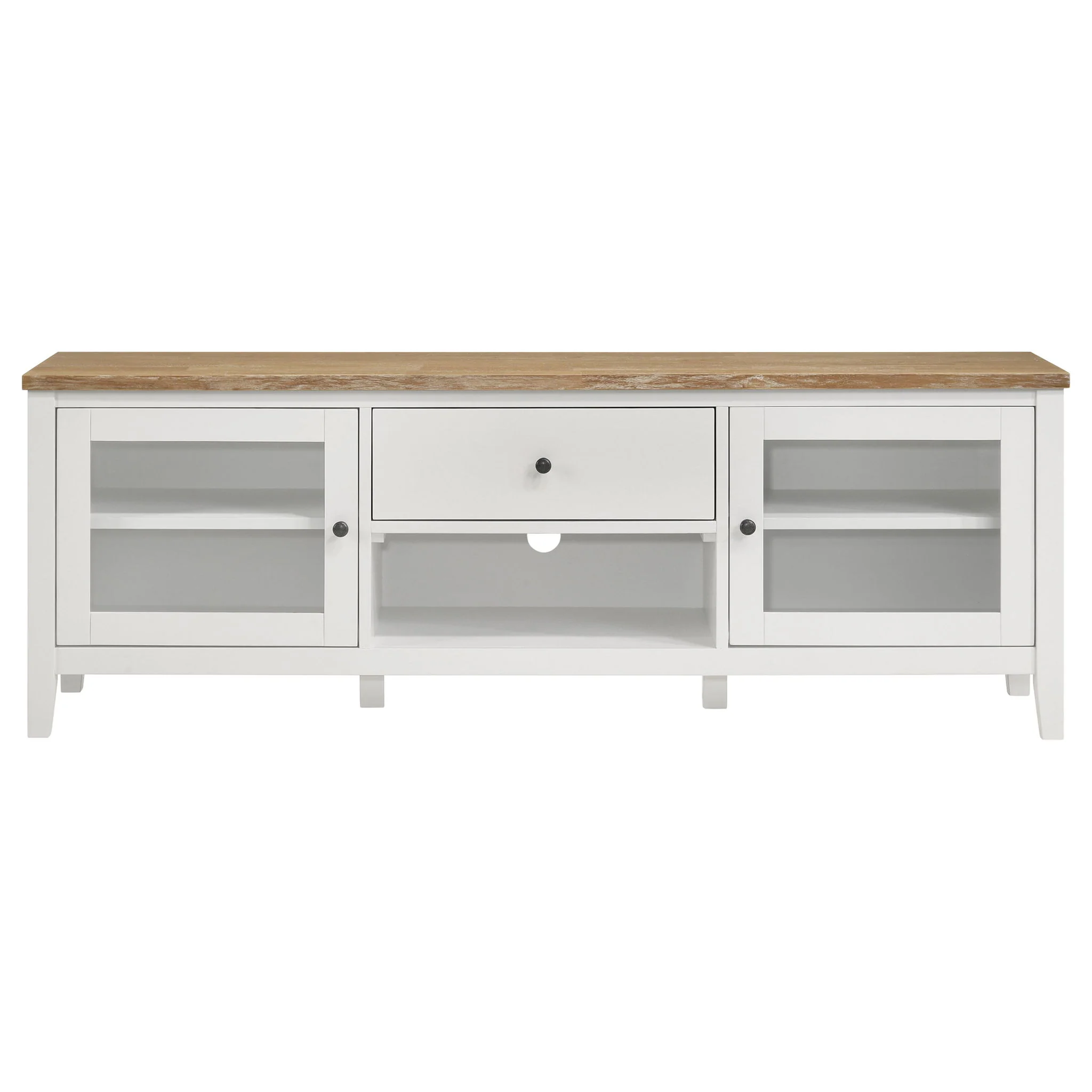 Hollis 2-door Wood 67-inch TV Stand with Drawer Brown and White - Image 2