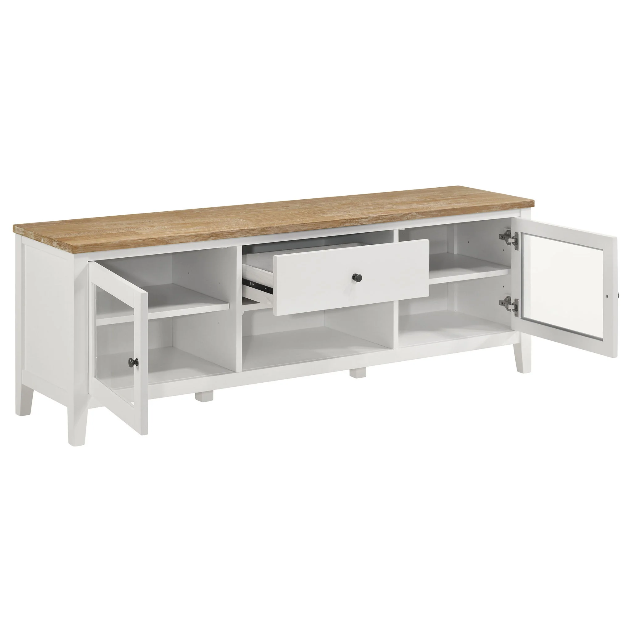 Hollis 2-door Wood 67-inch TV Stand with Drawer Brown and White - Image 3