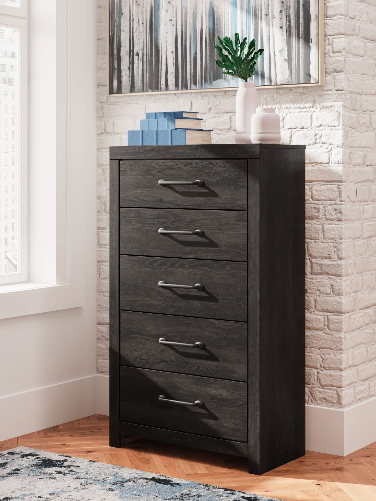 Hollivern - Five Drawer Chest - Dark Gray - Image 4