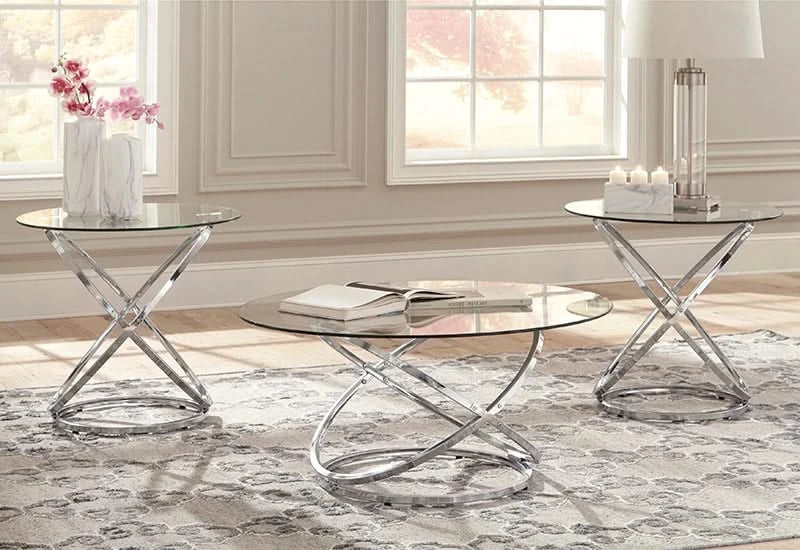 Hollynyx Chrome Contemporary 3 PC Round Coffee Table Set - Image 3