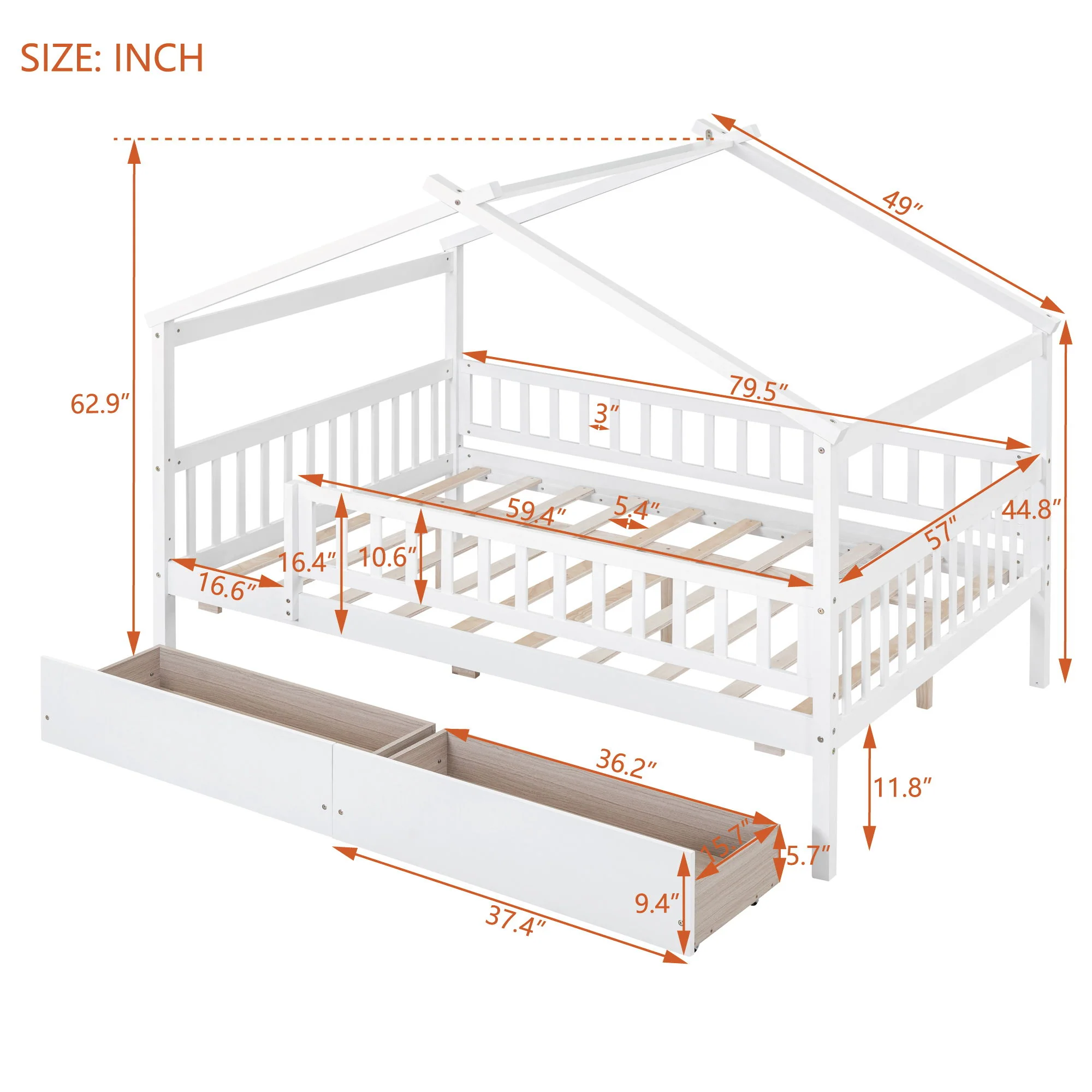 House Bed With 2 Drawers - Image 14