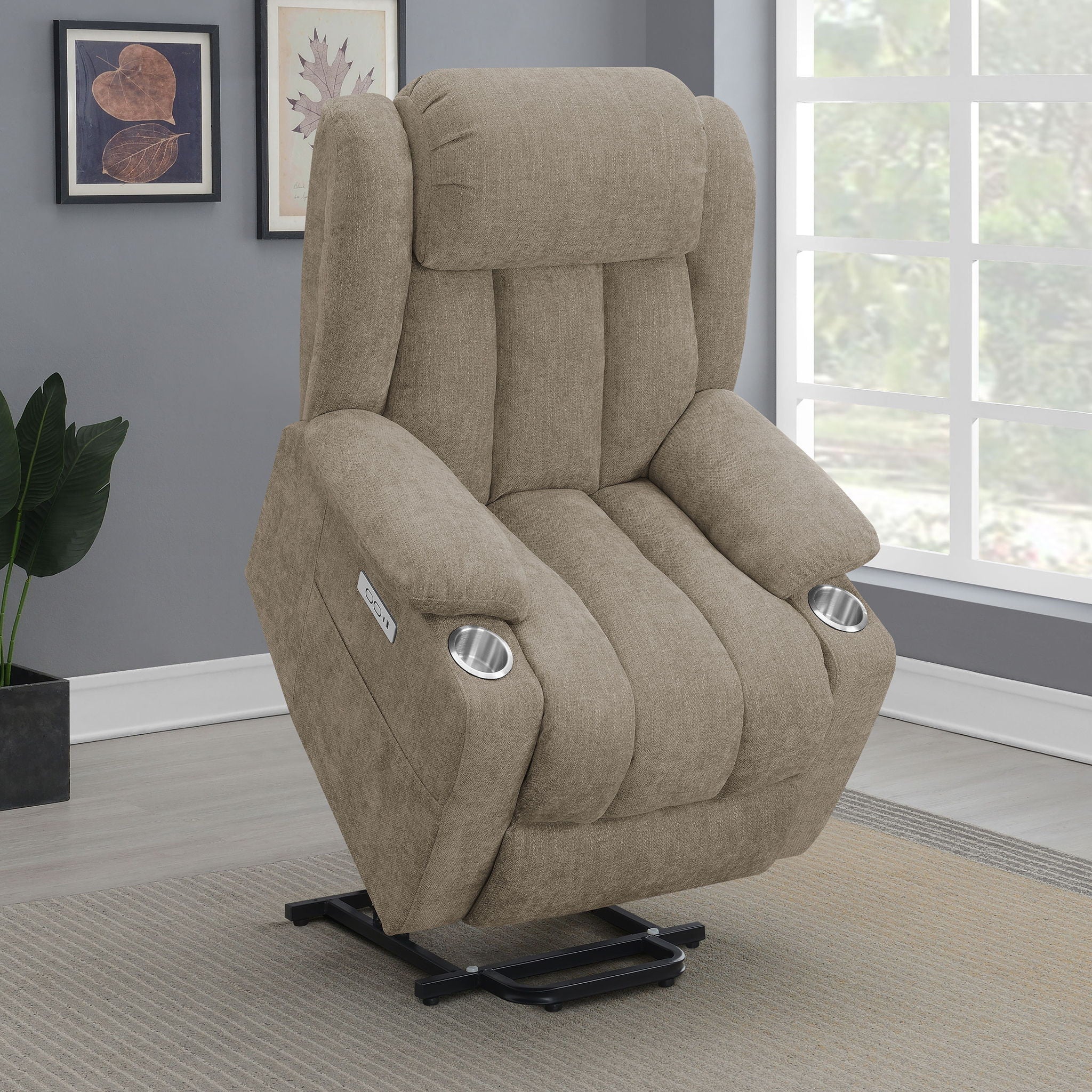 Houston Upholstered Power Lift Recliner Chair Camel - Image 3