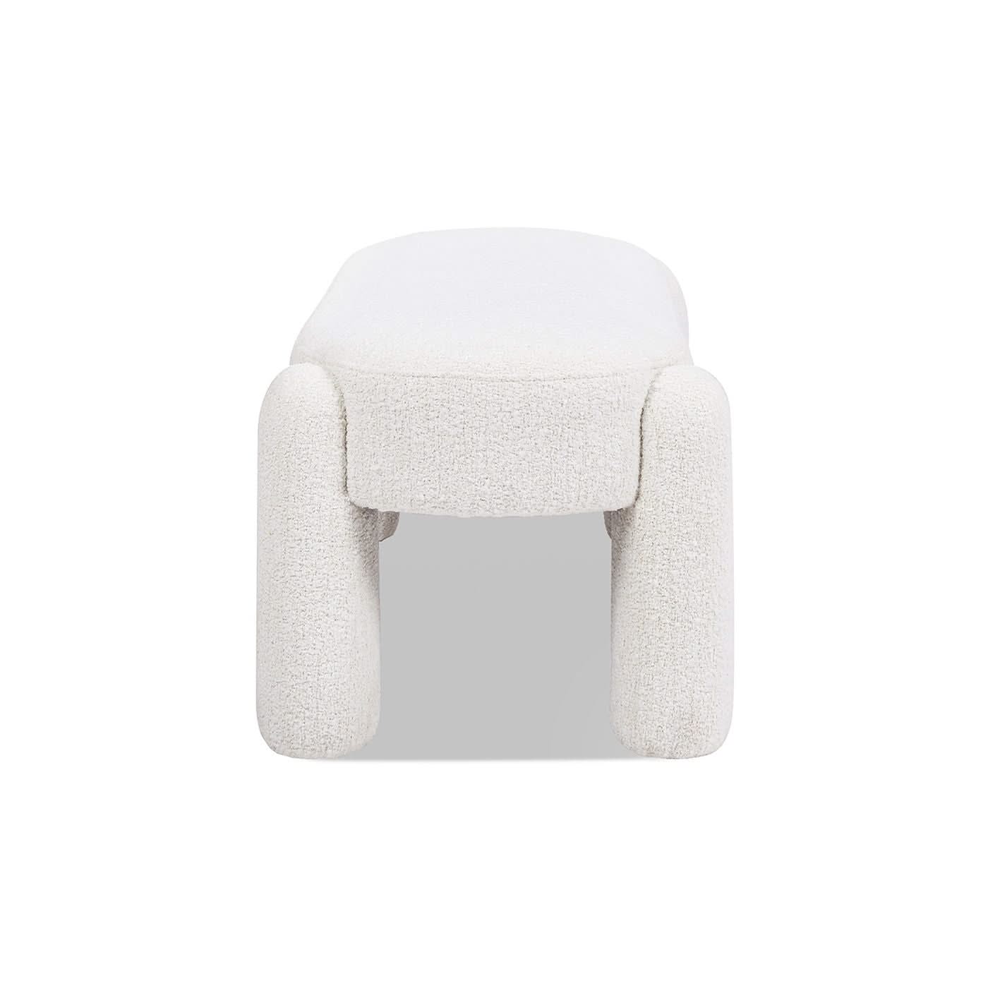 Hugo - Oval Fully Upholstered Bench - Milk Cream White - Image 2