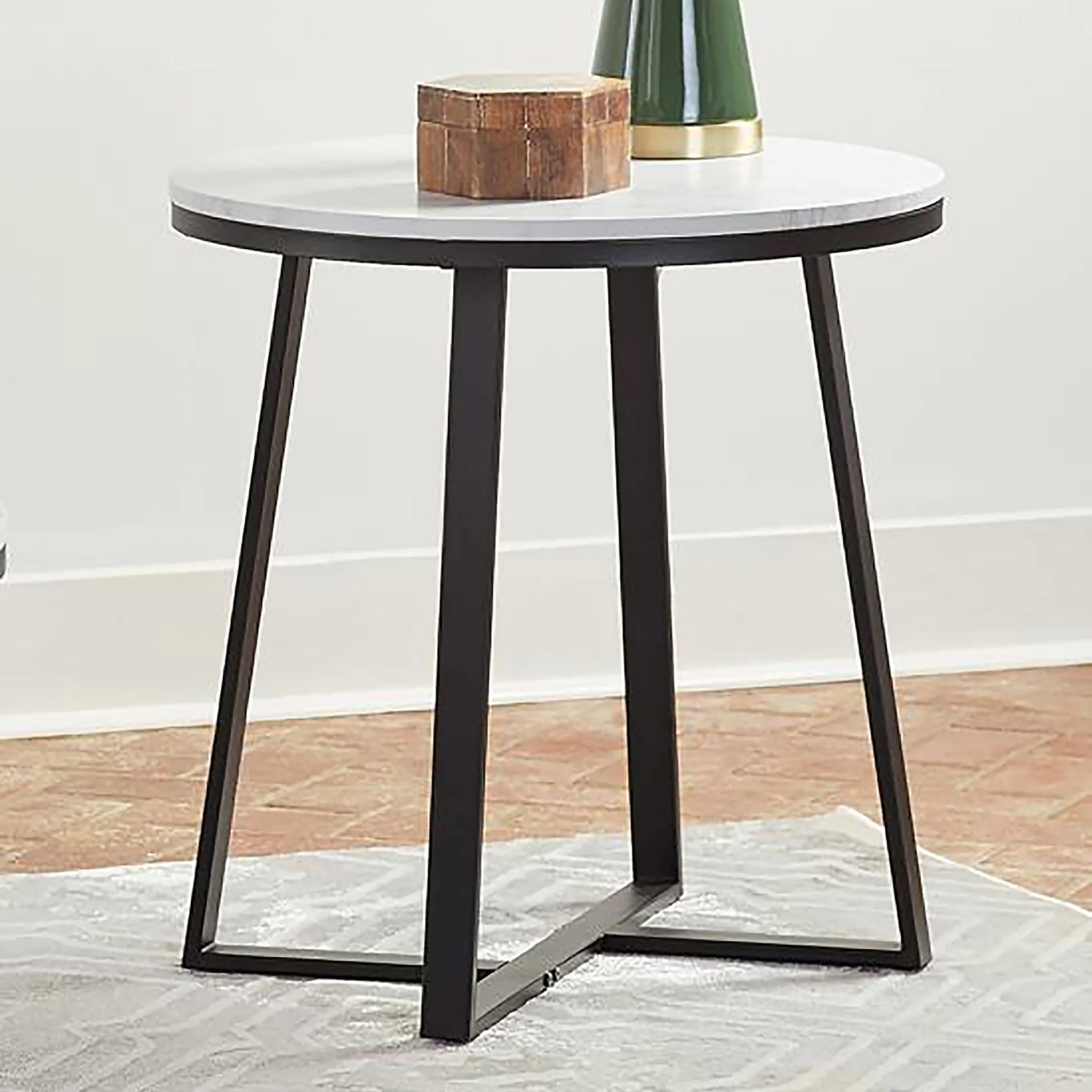 Hugo Round Faux Marble End Table White and Matte Black - Image 4