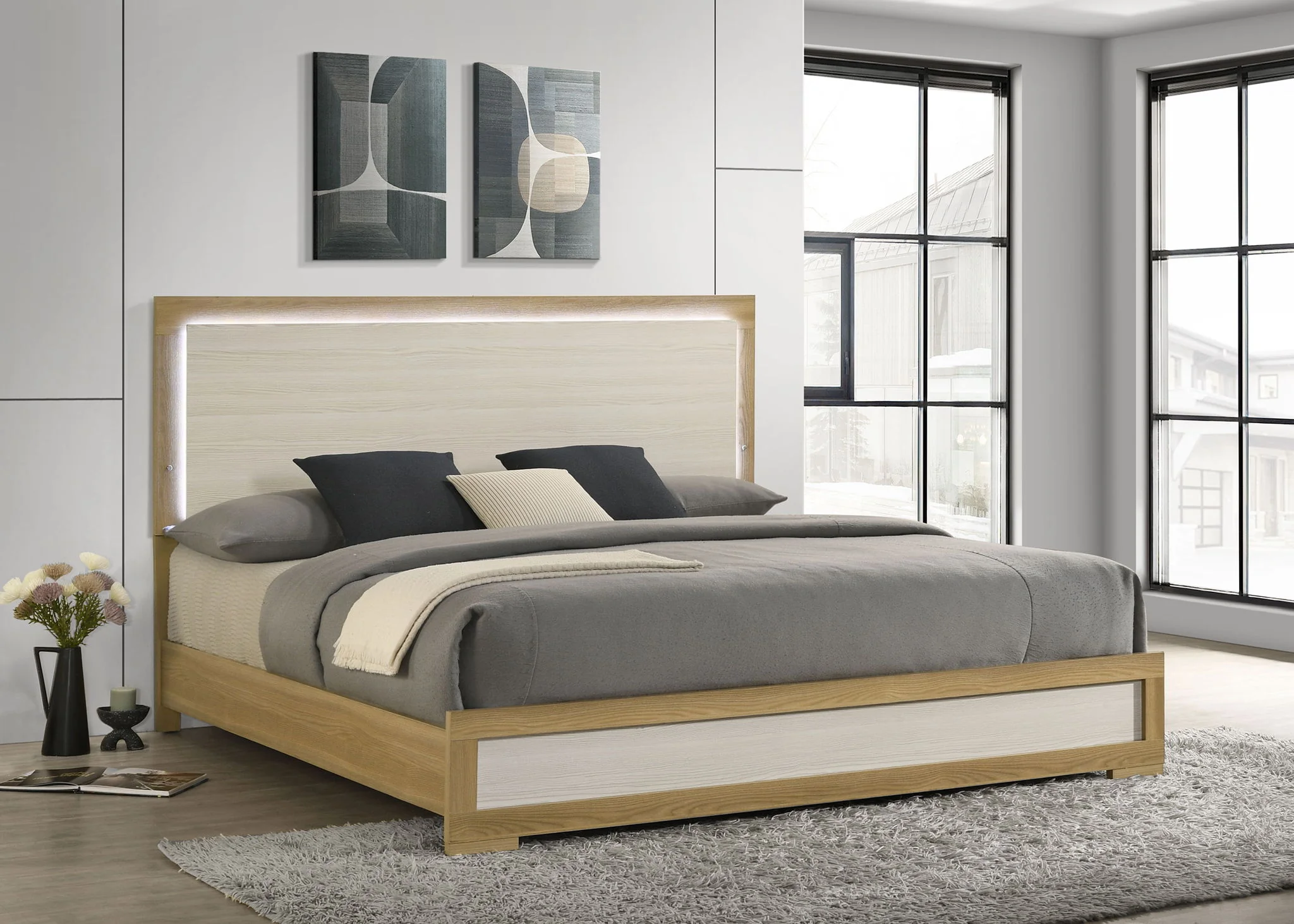 Hyland Eastern King Panel Bed LED Headboard Natural - Image 3