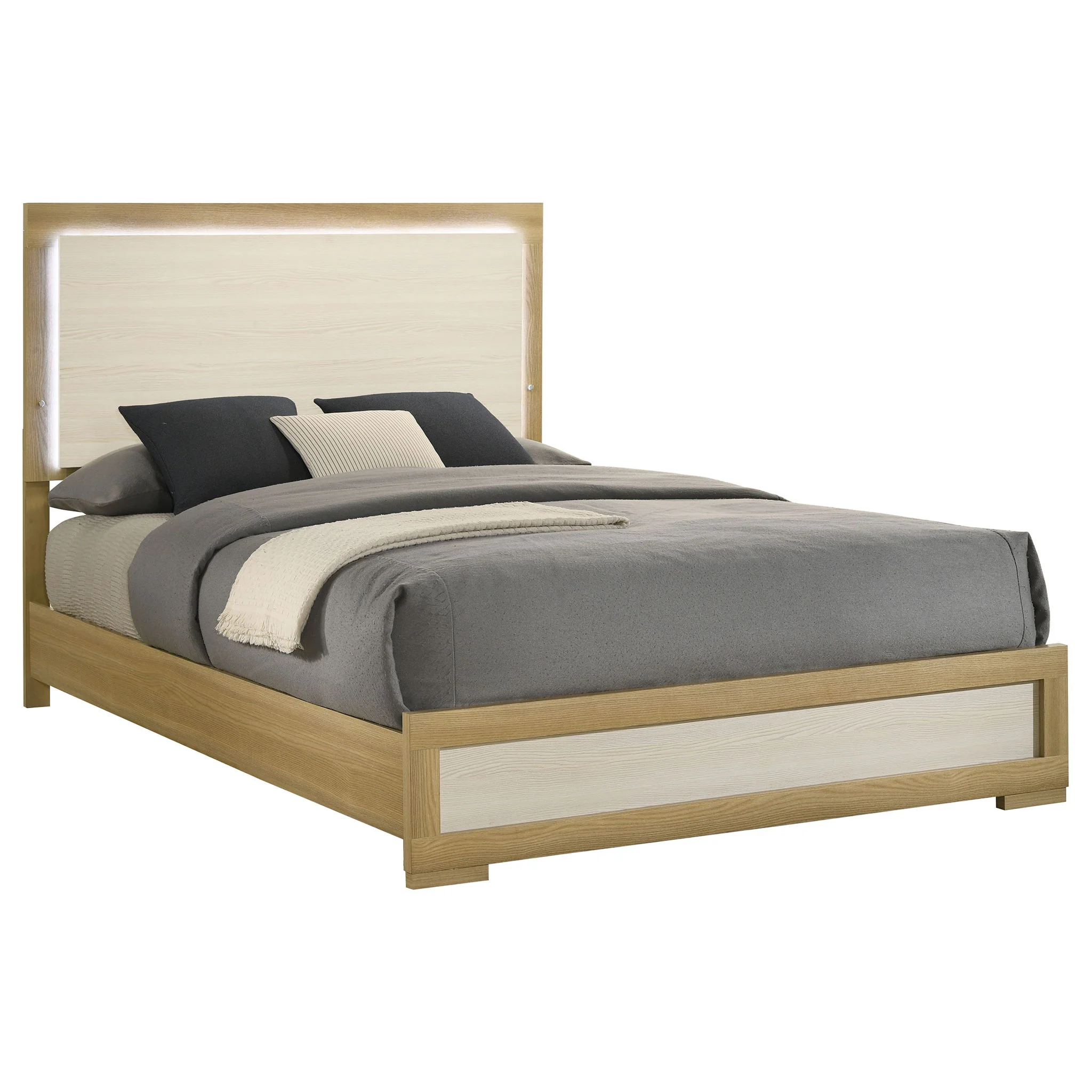 Hyland Wood Queen LED Panel Bed Natural and White - Image 3