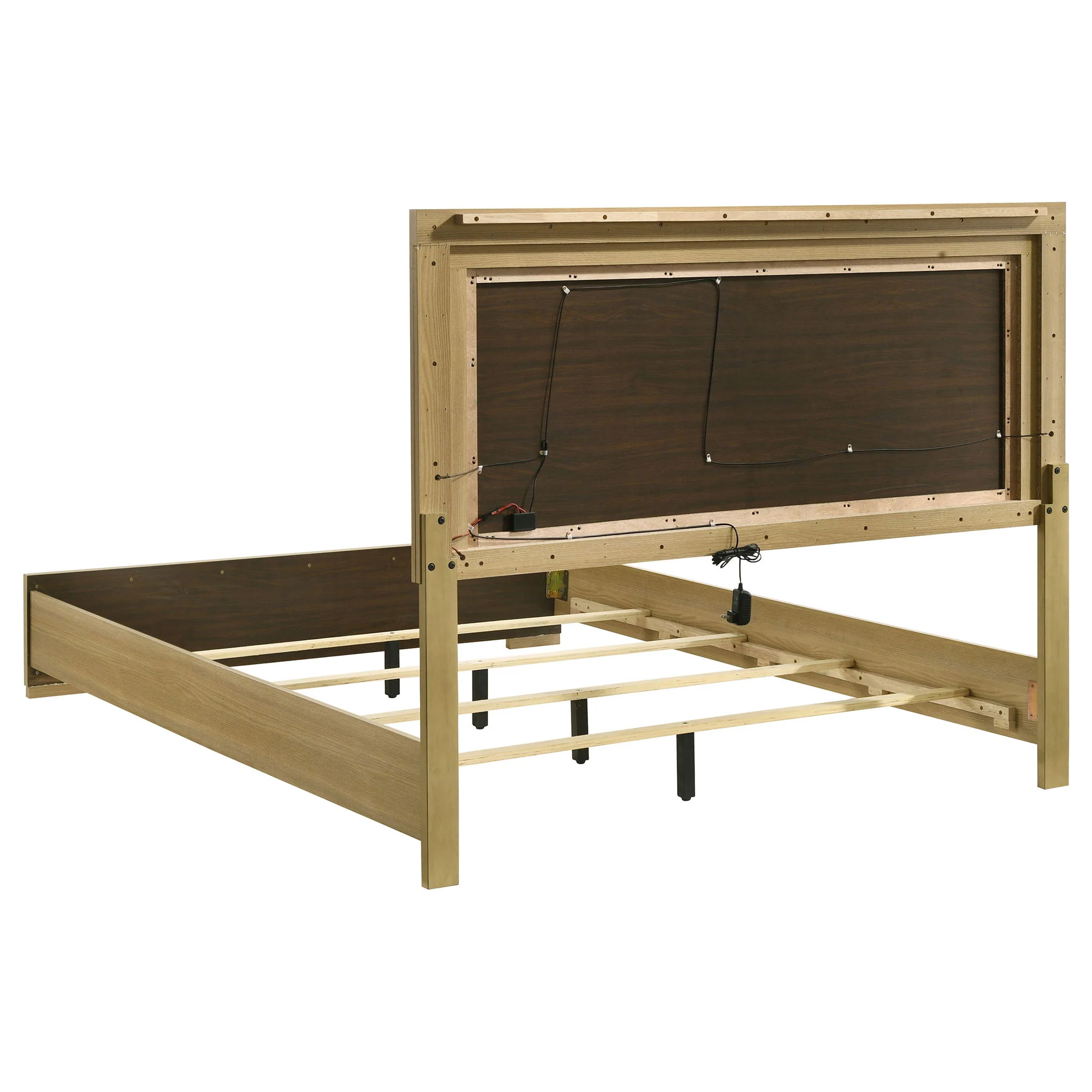 Hyland Wood Queen LED Panel Bed Natural and White - Image 4
