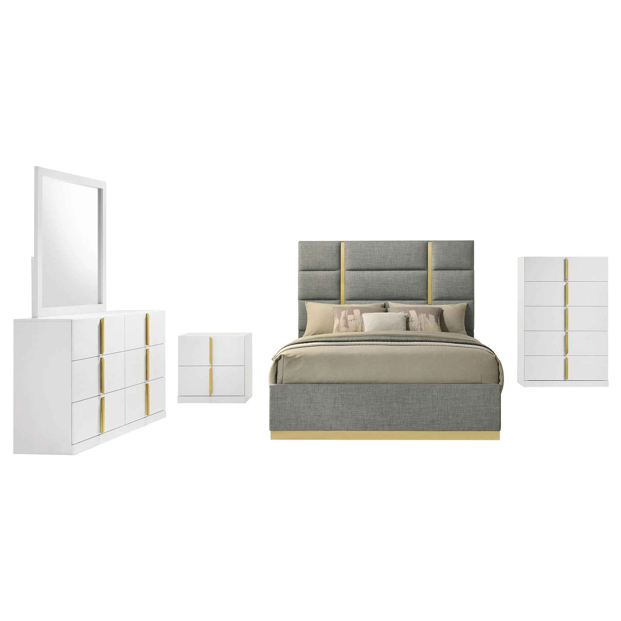 Ines 5-piece Eastern King Bedroom Set Grey and White High Gloss - Image 2