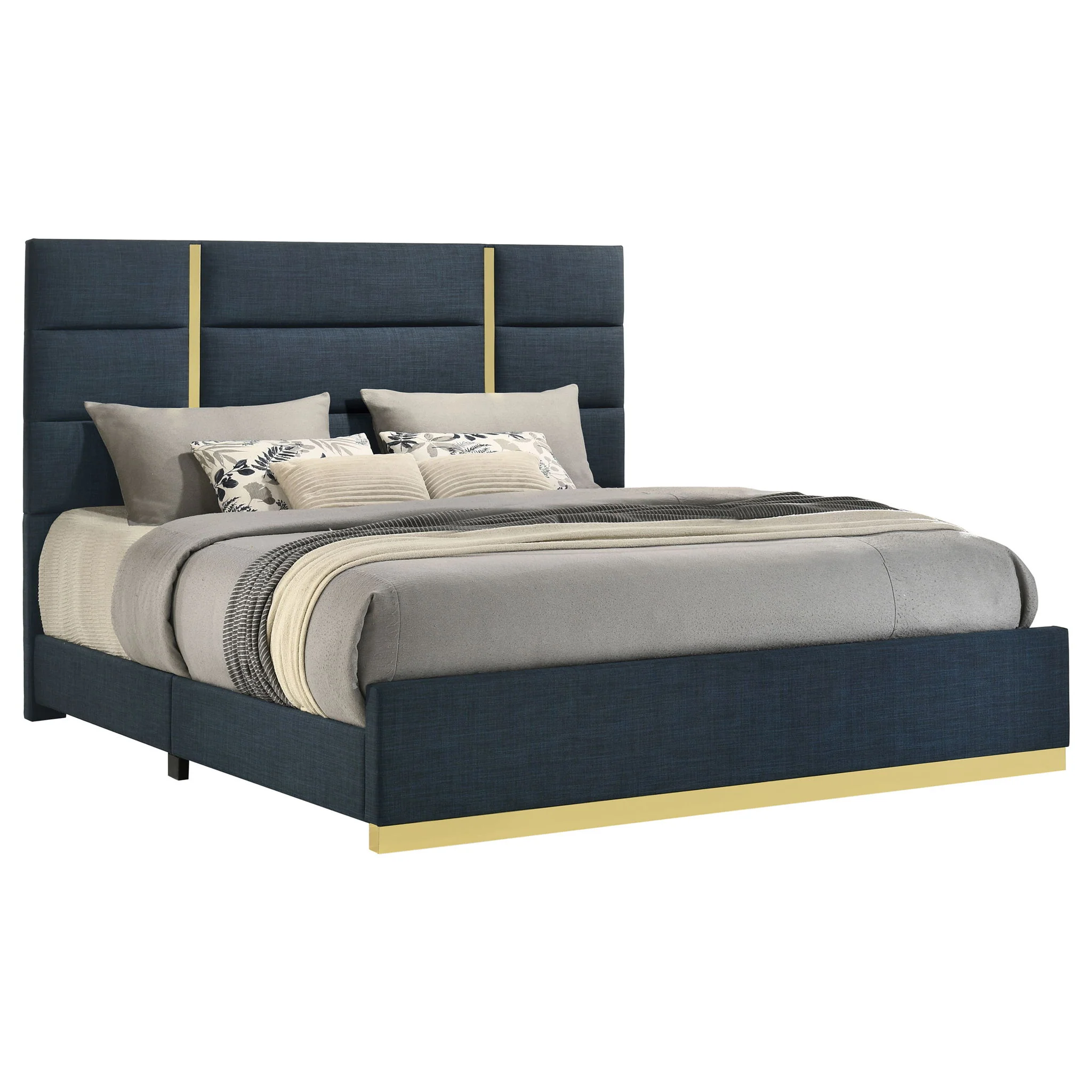 Ines 56-inch Fabric Upholstered Eastern King Panel Bed Navy - Image 3