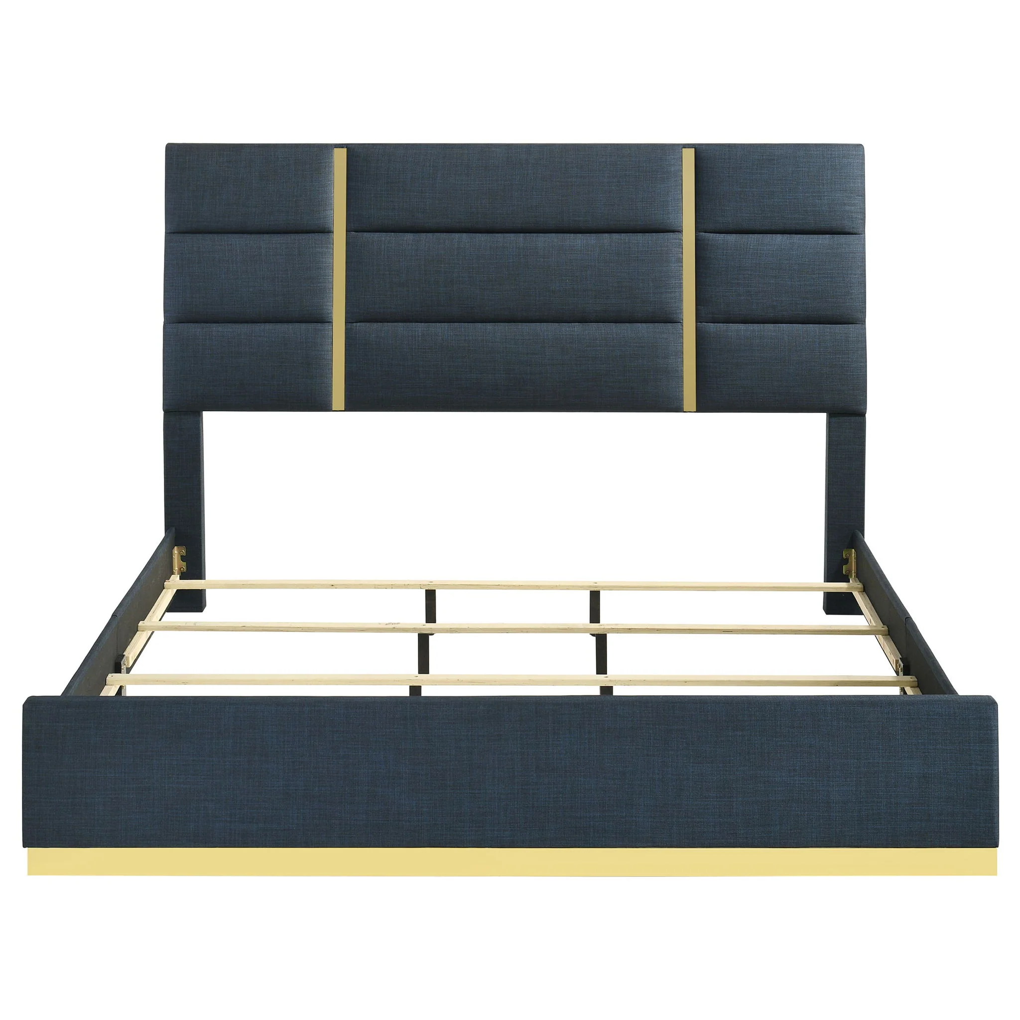 Ines 56-inch Fabric Upholstered Eastern King Panel Bed Navy - Image 4
