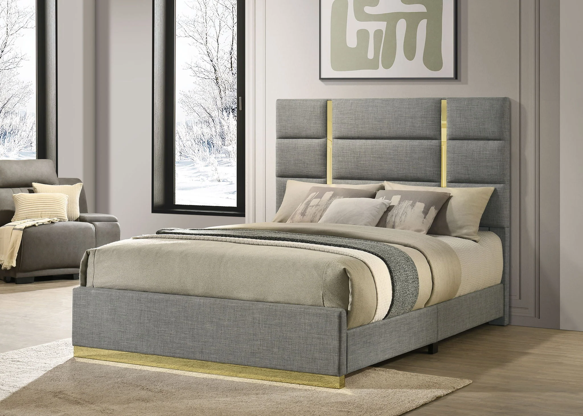 Ines 56-inch Fabric Upholstered Queen Panel Bed Grey - Image 4