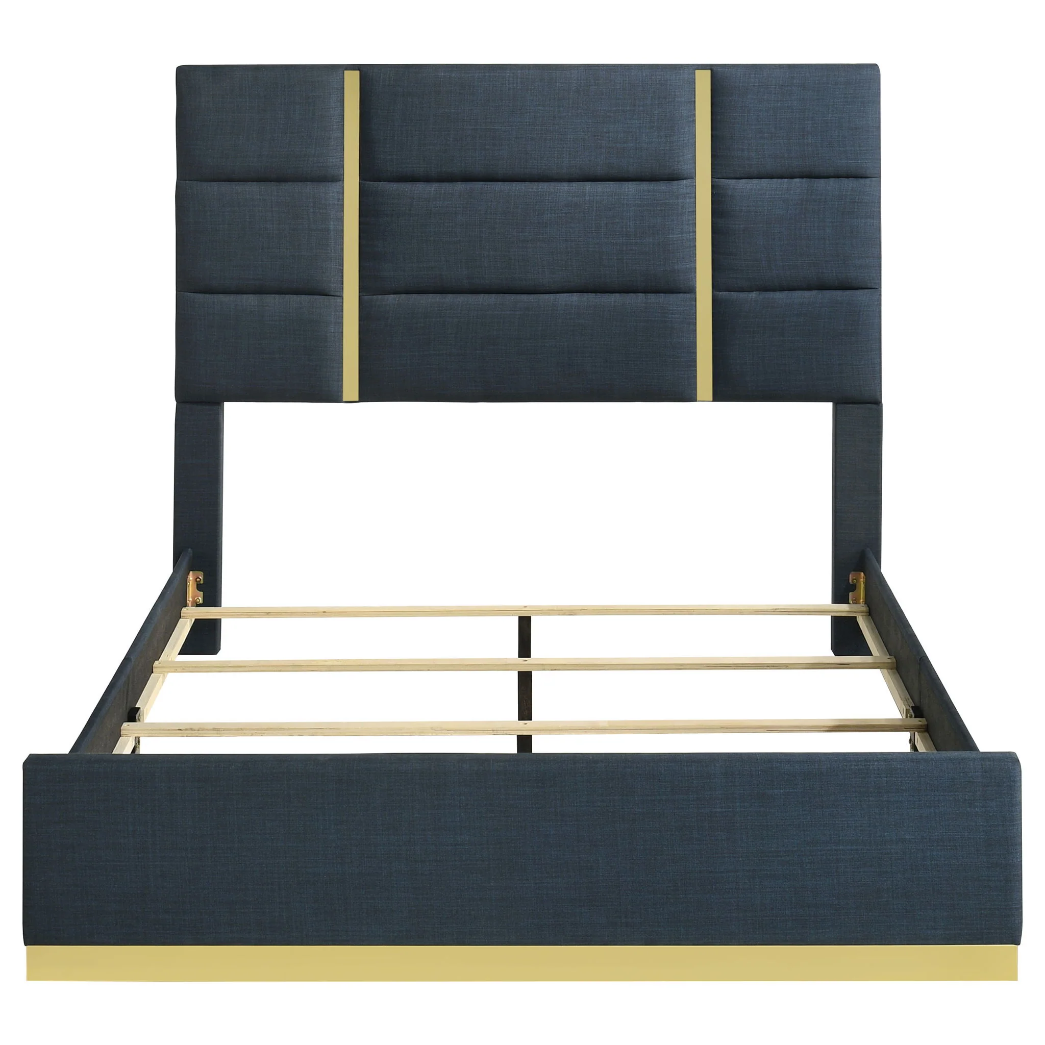 Ines 56-inch Fabric Upholstered Queen Panel Bed Navy - Image 2