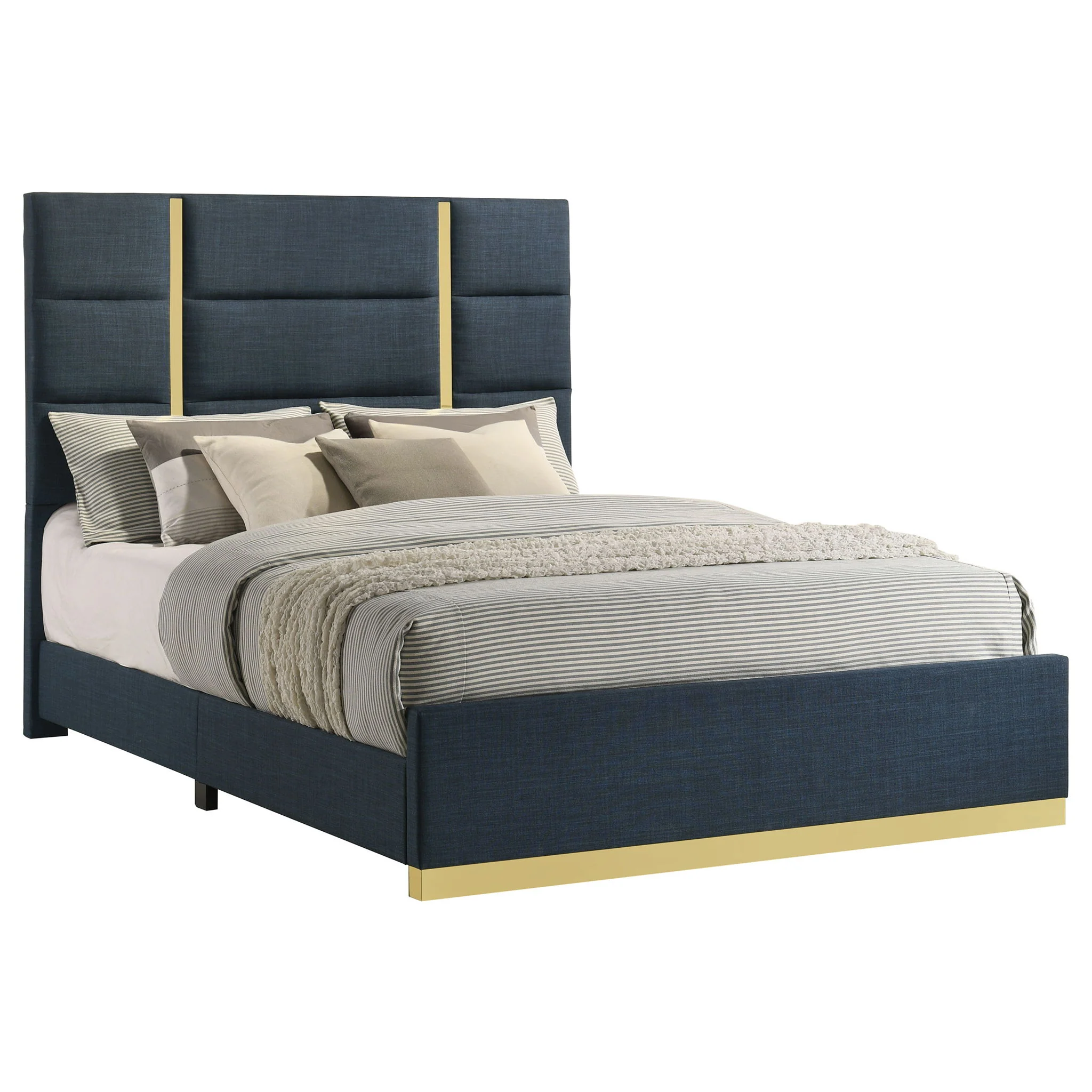 Ines 56-inch Fabric Upholstered Queen Panel Bed Navy - Image 4