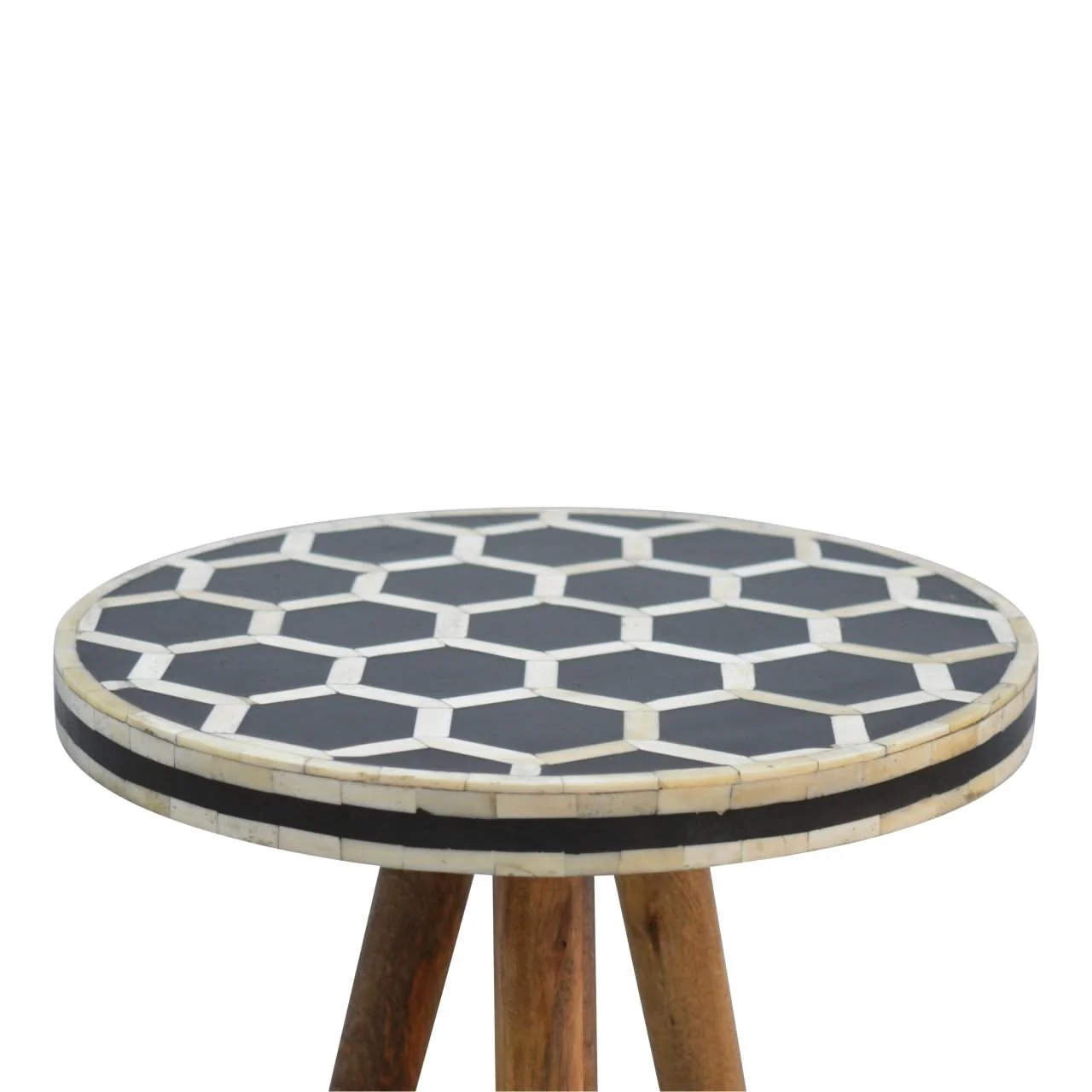 Inlay Bone Tripod Stool - Beige / White - Image 2