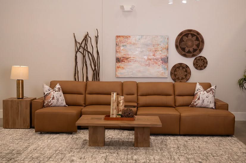 Iona Saddle Leather 5 PC Modular Slider Sectional with Chaise - Image 5