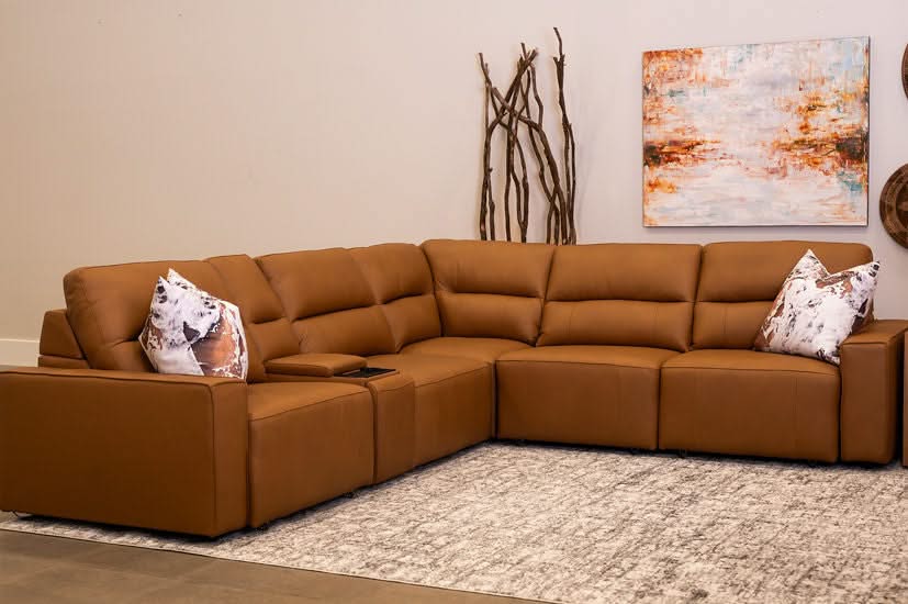 Iona Saddle Leather 6 PC Modular Slider Sectional - Image 9