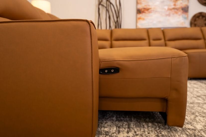 Iona Saddle Leather 8 PC Modular Slider Sectional with Chaise and 2 Storage Consoles - Image 4