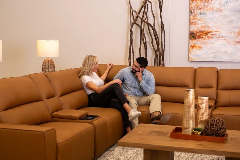 Iona Saddle Leather 8 PC Modular Slider Sectional with Chaise and 2 Storage Consoles - Image 7