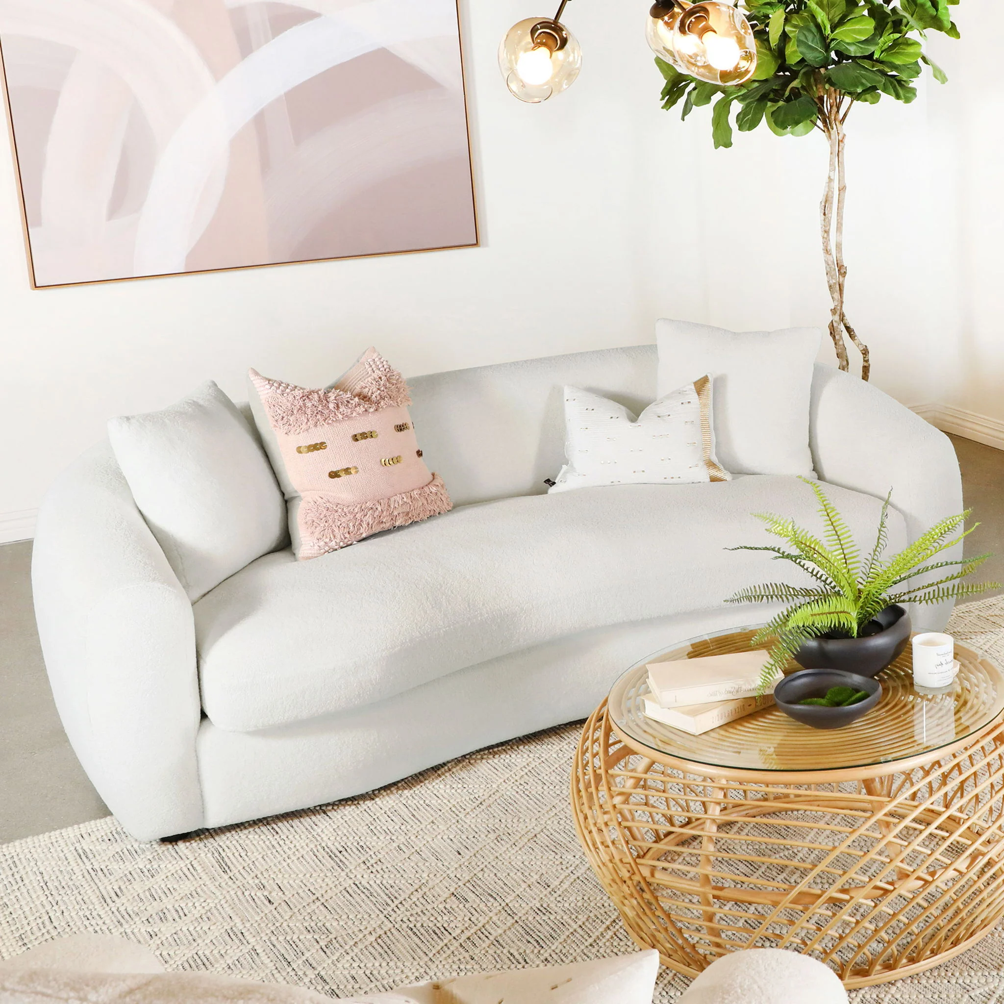 Isabella Faux Sheepskin Upholstered Sofa Natural - Image 3