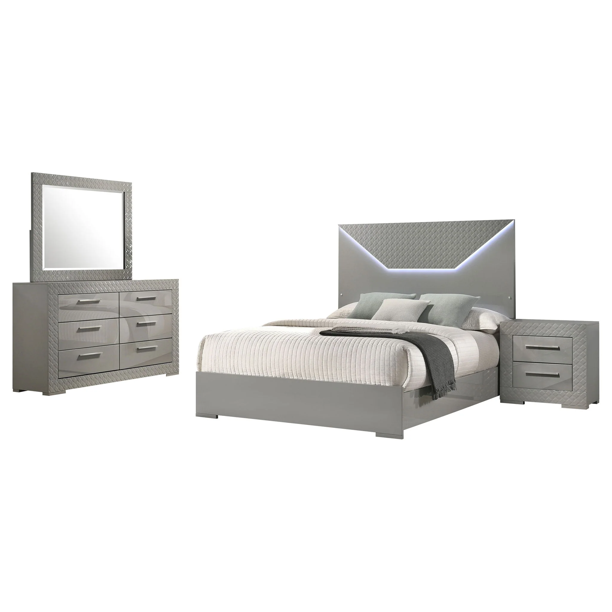 Ives 4-piece Eastern King Bedroom Set Grey High Gloss - Image 4
