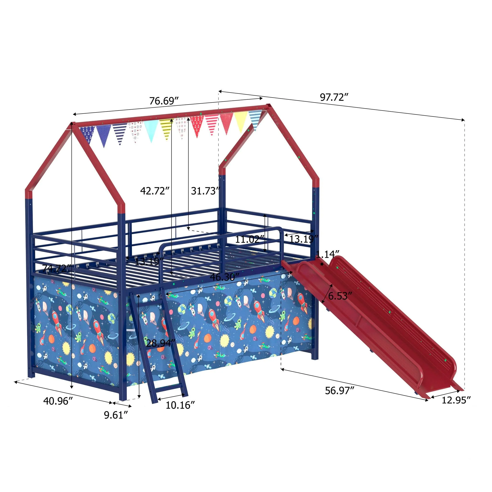 Jack - House Loft Bed With Slide And Curtain Set - Image 11