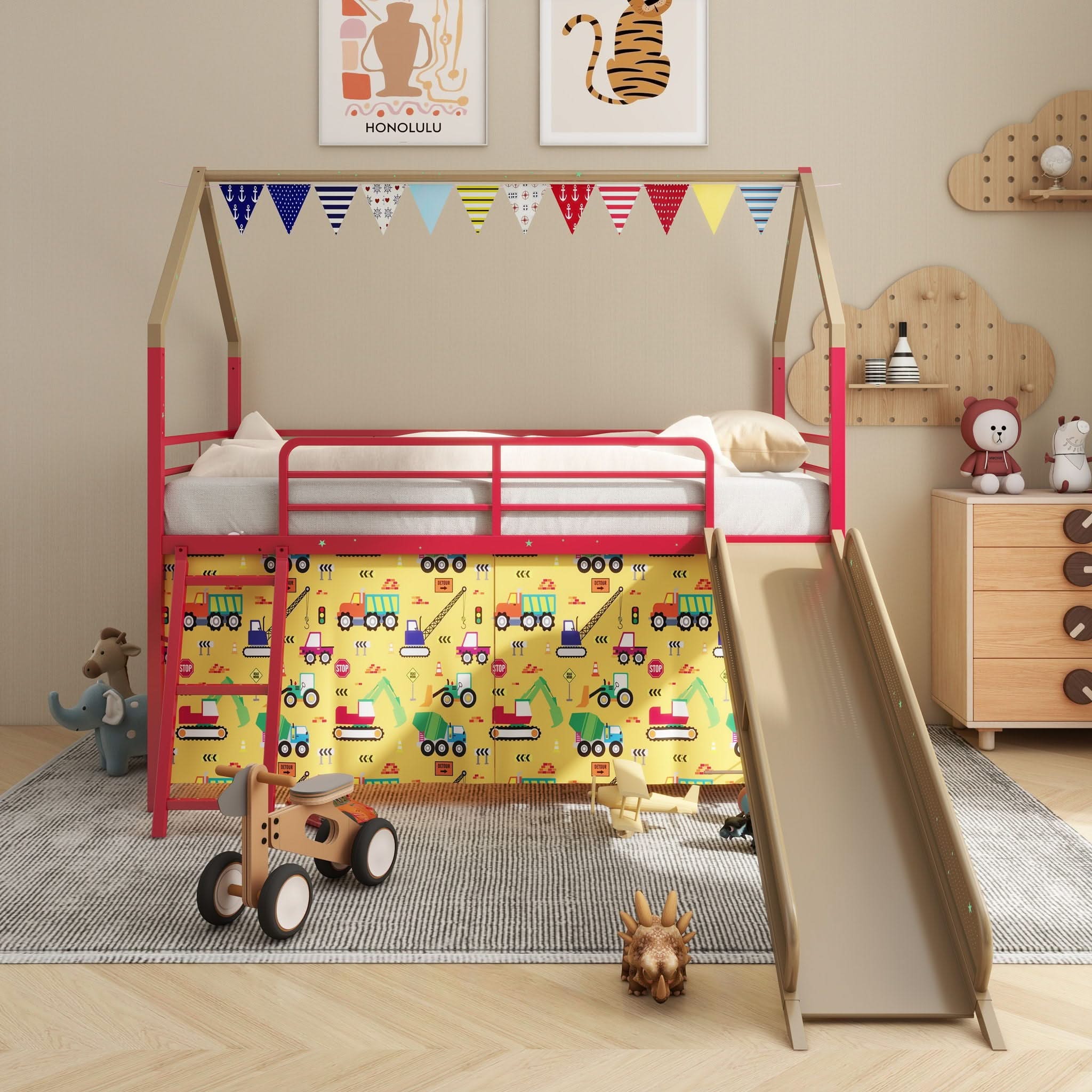 Jack - House Loft Bed With Slide And Curtain Set - Image 14