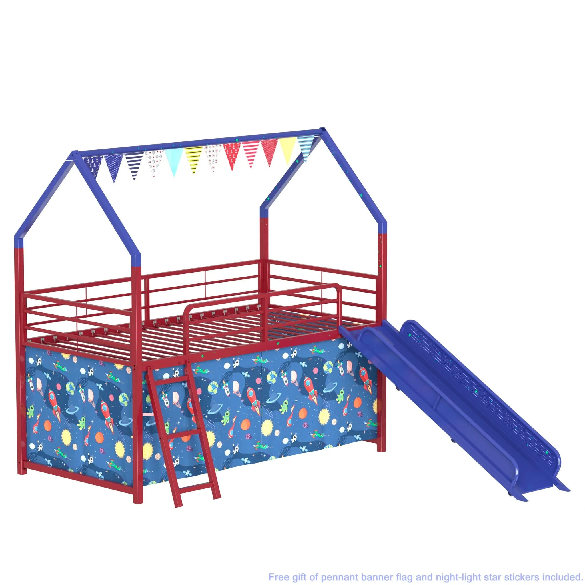Jack - House Loft Bed With Slide And Curtain Set - Image 3