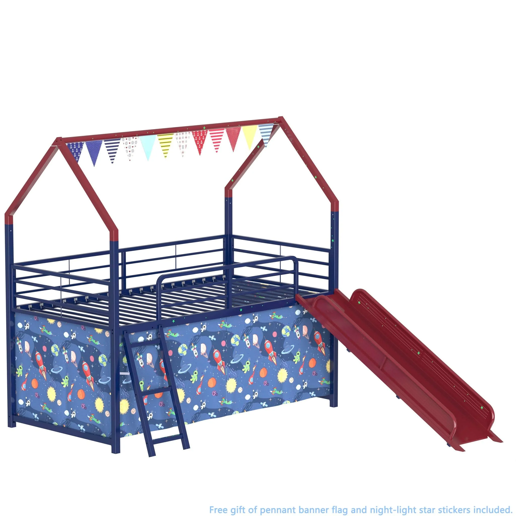 Jack - House Loft Bed With Slide And Curtain Set - Image 5