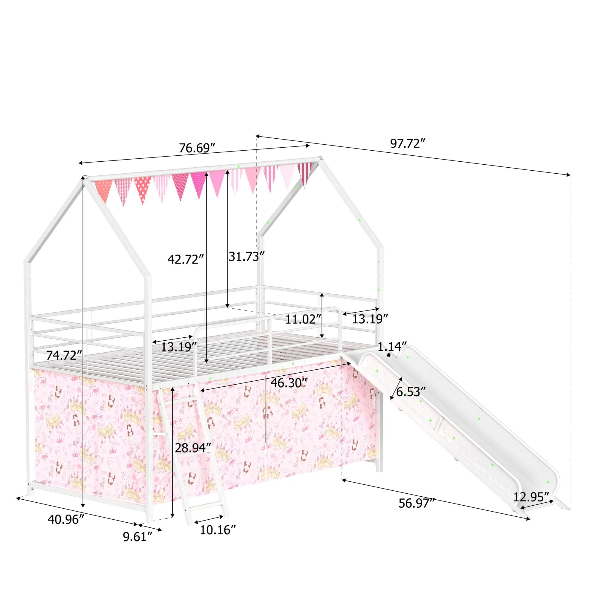 Jack - House Loft Bed With Slide And Curtain Set - Image 9