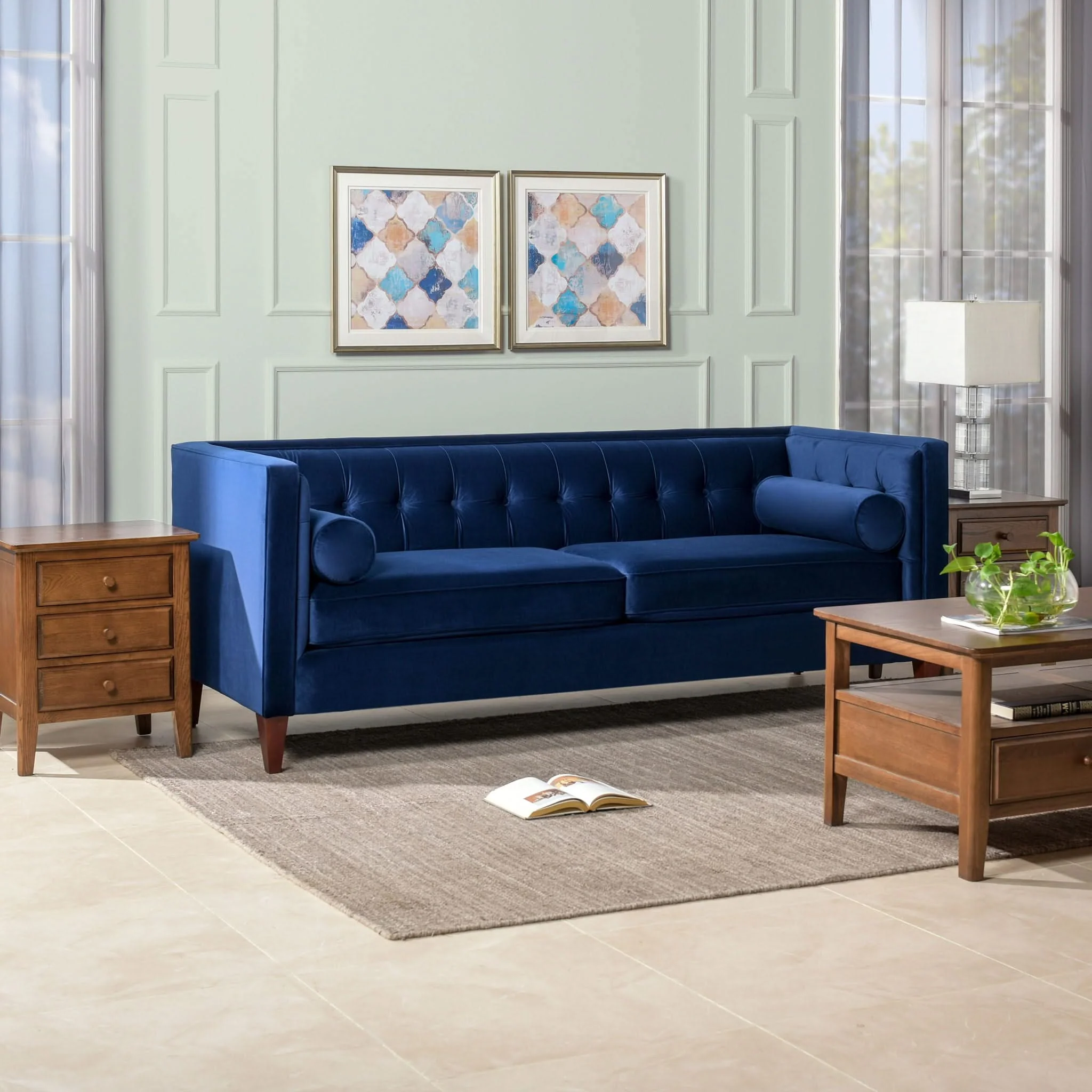 Jack - Modern Tuxedo Tufted Sofa - Navy Blue - Image 3