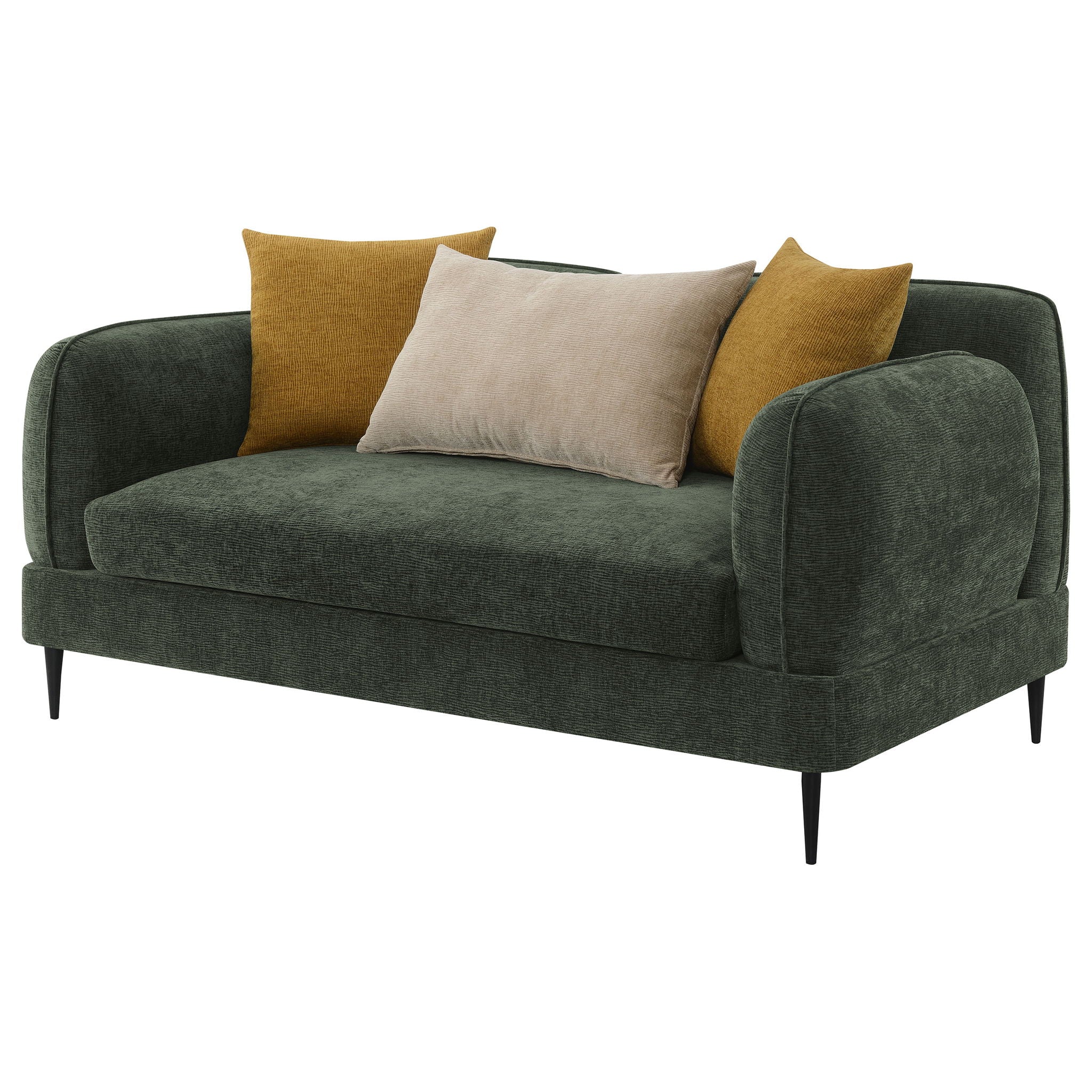 Jade Chenille Upholstered Modern Track Arm Loveseat Green - Image 3